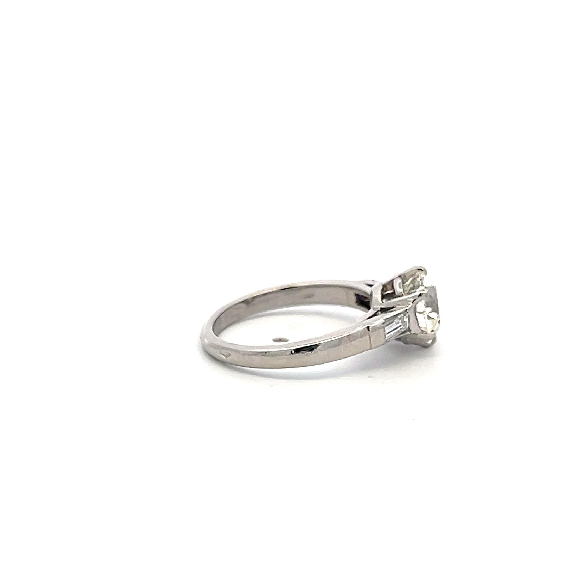 Platinum Engagement Ring 1.52 Carat Old European & Emerald Diamonds K-I1 GIA