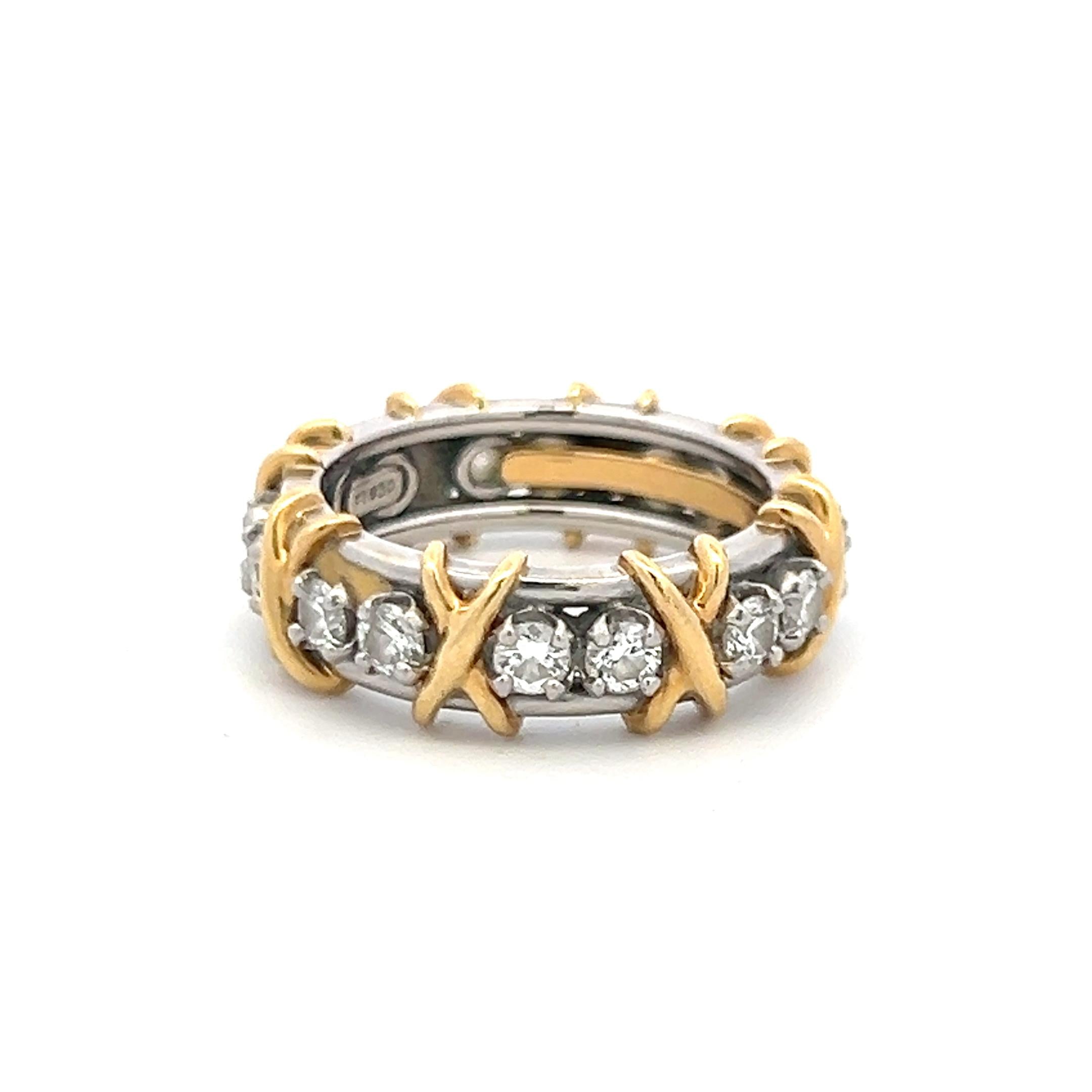 Tiffany & Co Schlumberger 18K Gold/Plat Eternity Band Ring 1.29 Carat Diamonds