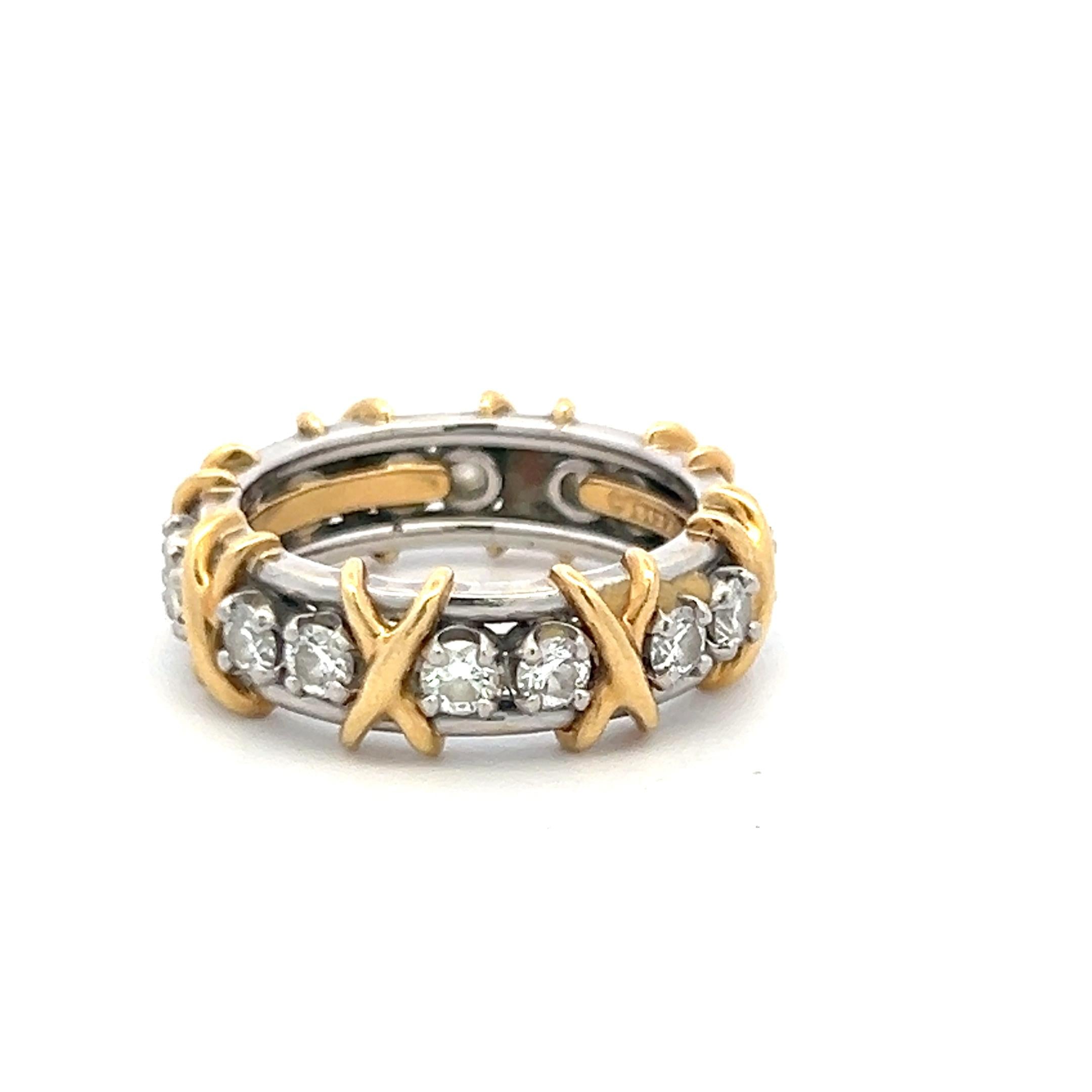 Tiffany & Co Schlumberger 18K Gold/Plat Eternity Band Ring 1.29 Carat Diamonds