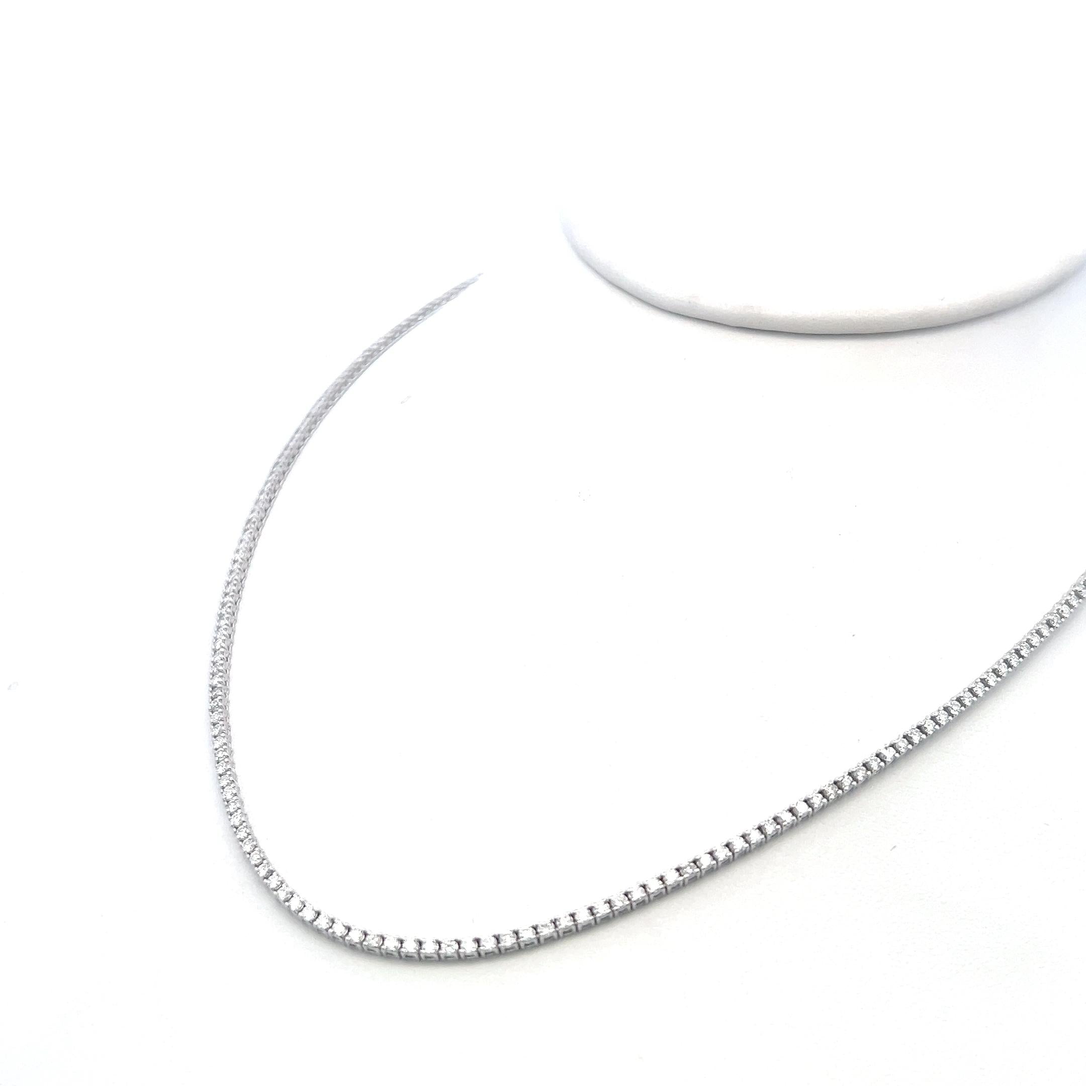 Vintage 14K White Gold Tennis Necklace with 3.37 Carat Round Diamonds