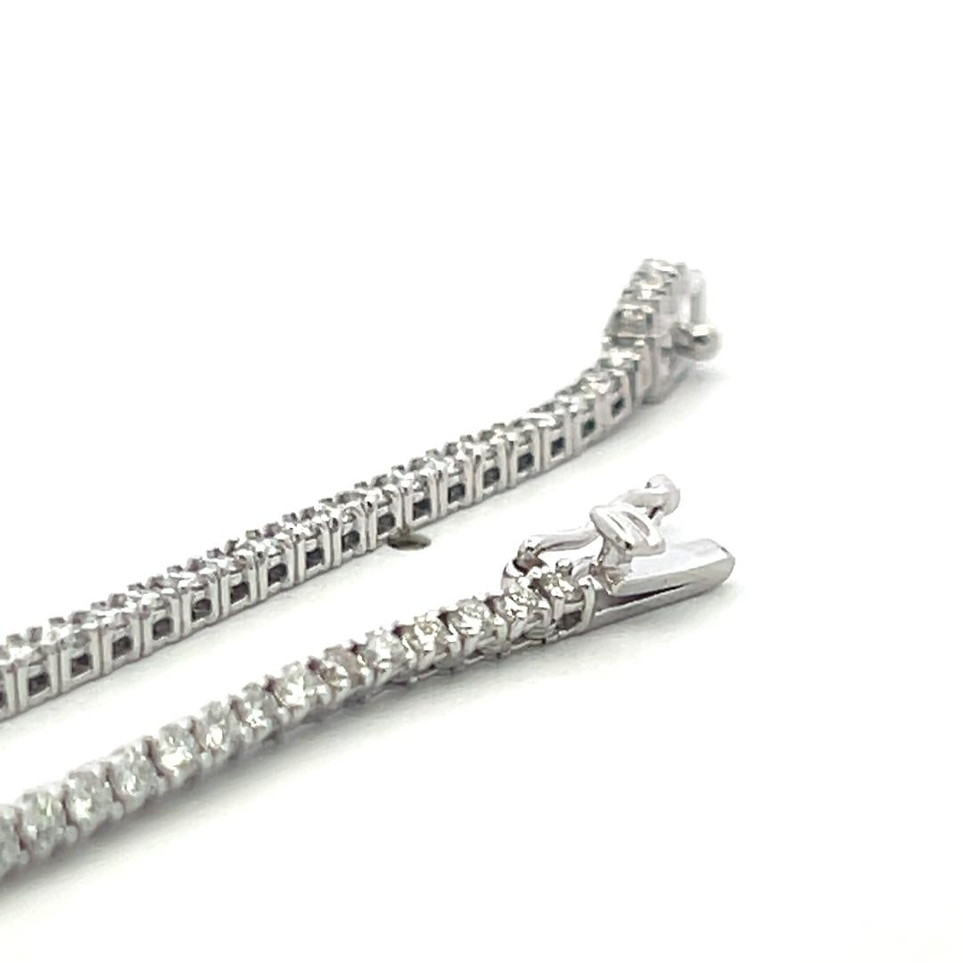 Vintage 14K White Gold Tennis Necklace with 3.37 Carat Round Diamonds
