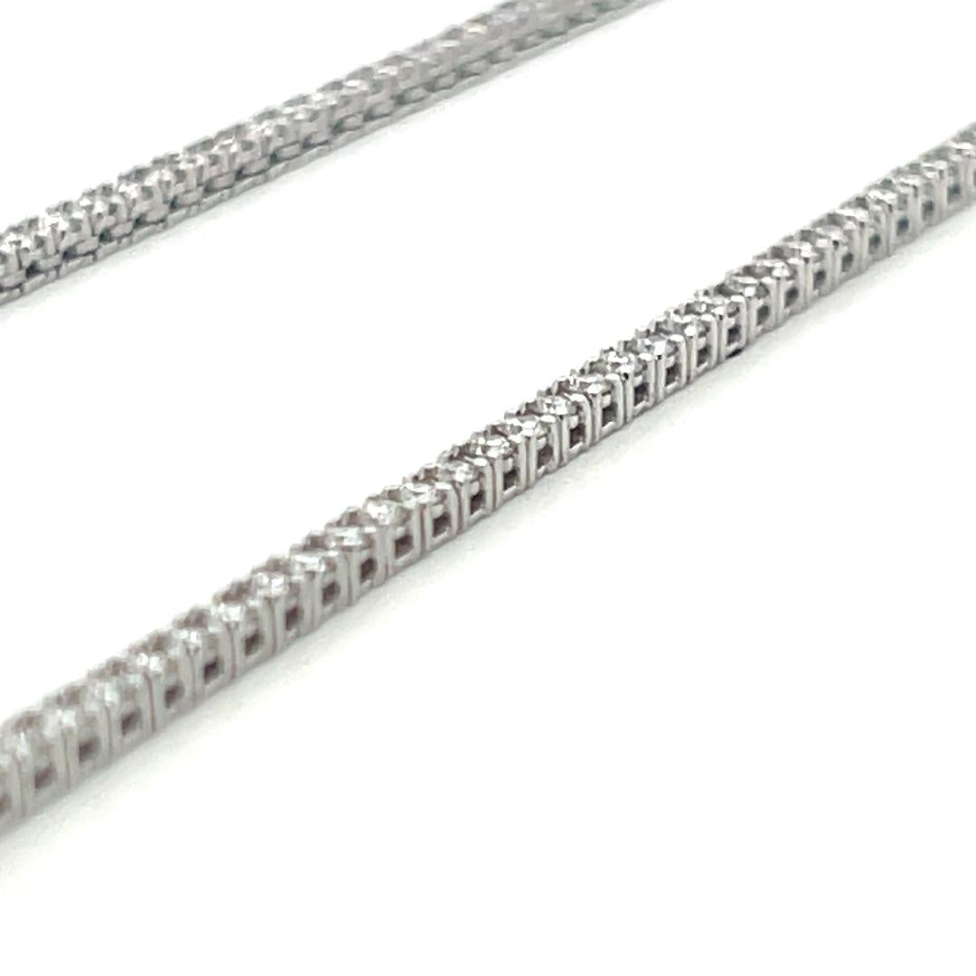 Vintage 14K White Gold Tennis Necklace with 3.37 Carat Round Diamonds