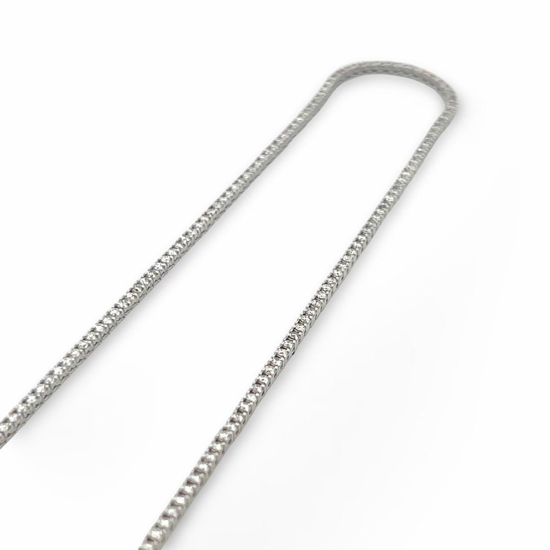 Vintage 14K White Gold Tennis Necklace with 3.37 Carat Round Diamonds