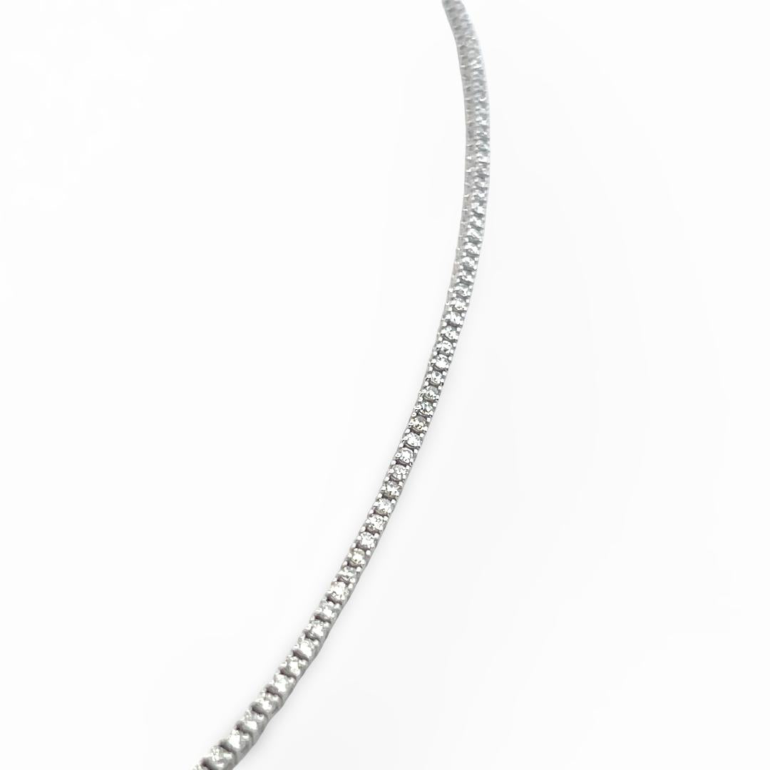 Vintage 14K White Gold Tennis Necklace with 3.37 Carat Round Diamonds