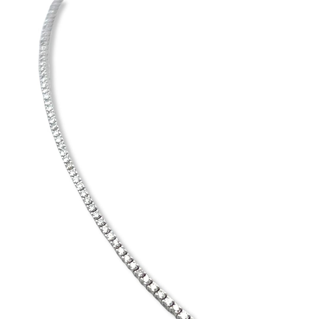 Vintage 14K White Gold Tennis Necklace with 3.37 Carat Round Diamonds