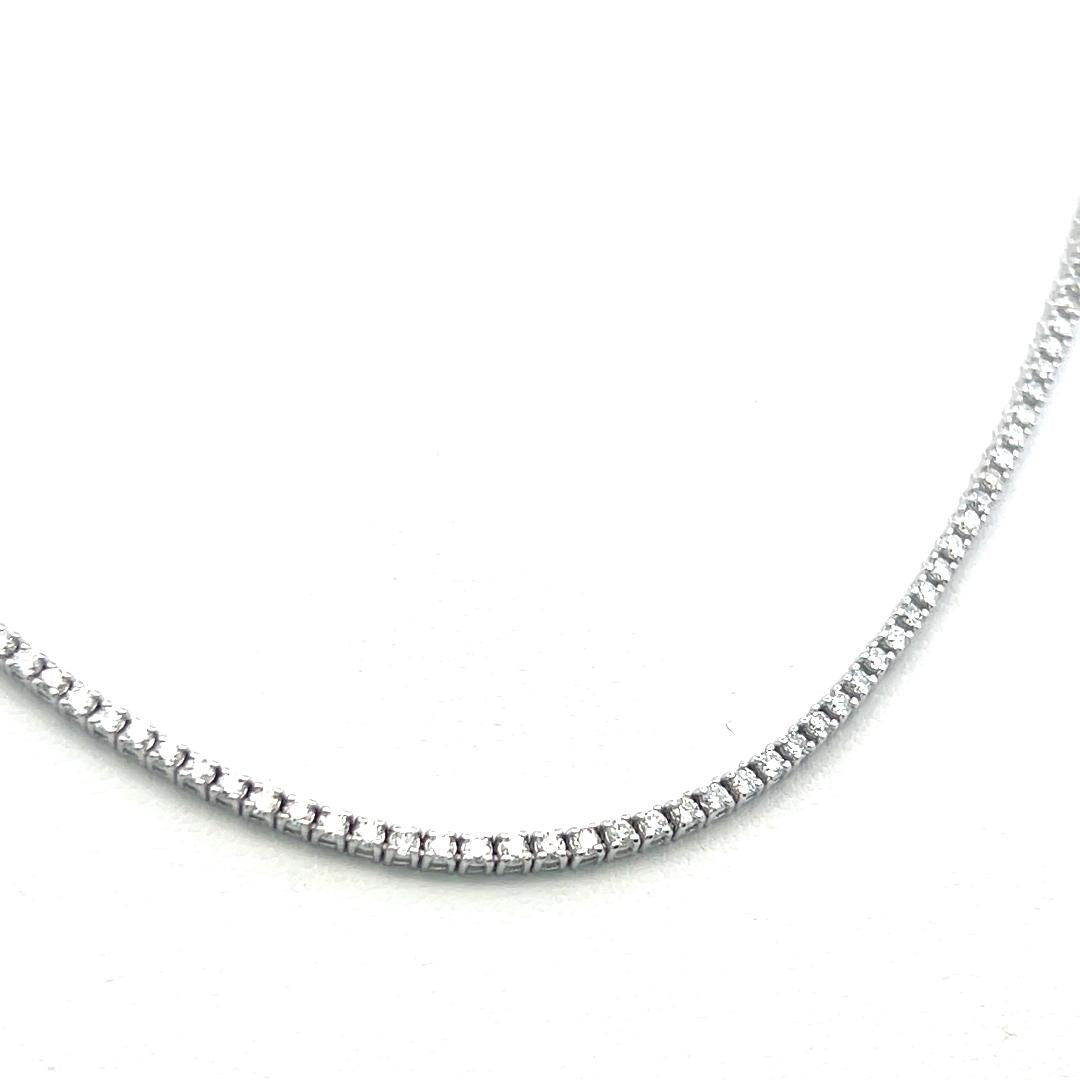 Vintage 14K White Gold Tennis Necklace with 3.37 Carat Round Diamonds