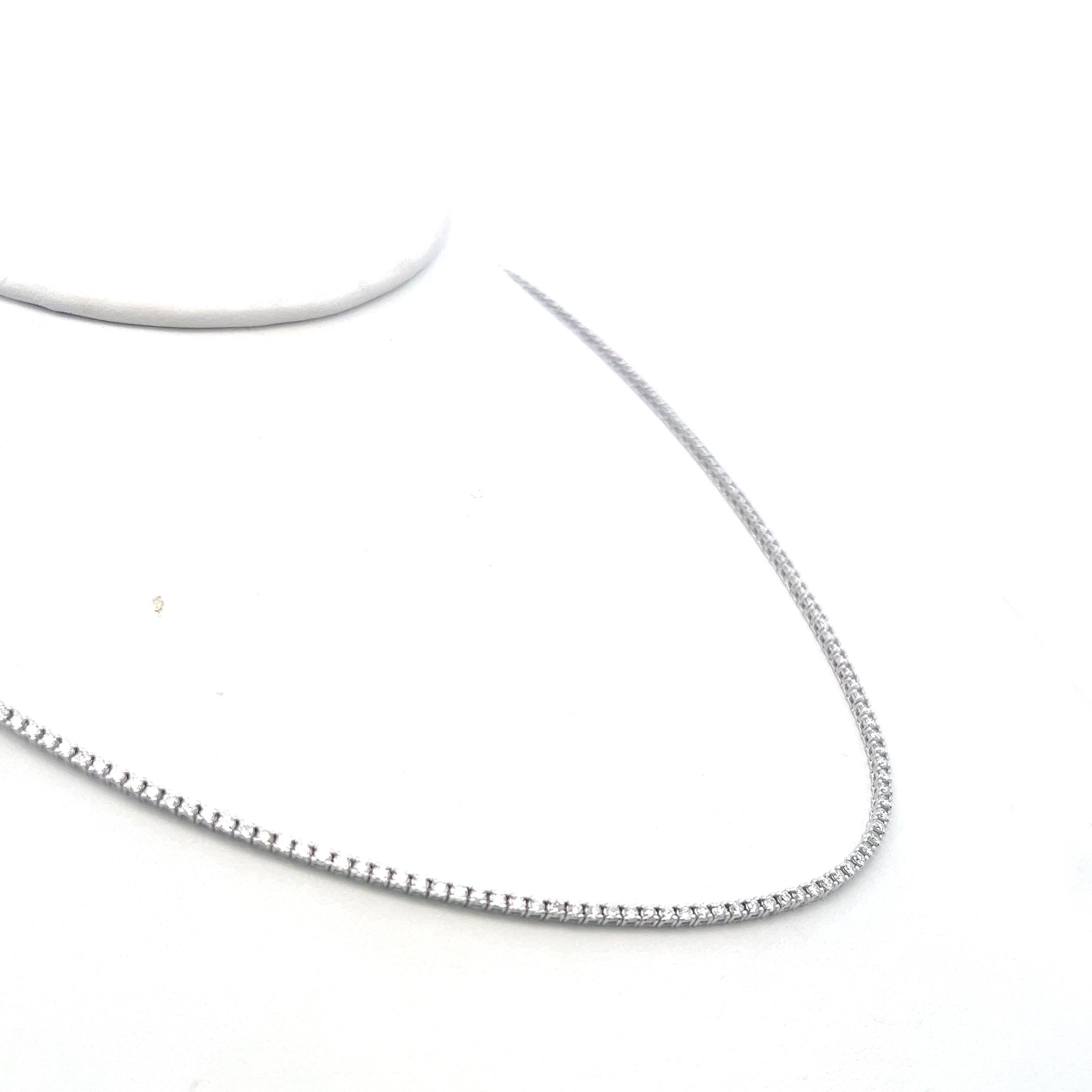 Vintage 14K White Gold Tennis Necklace with 3.37 Carat Round Diamonds