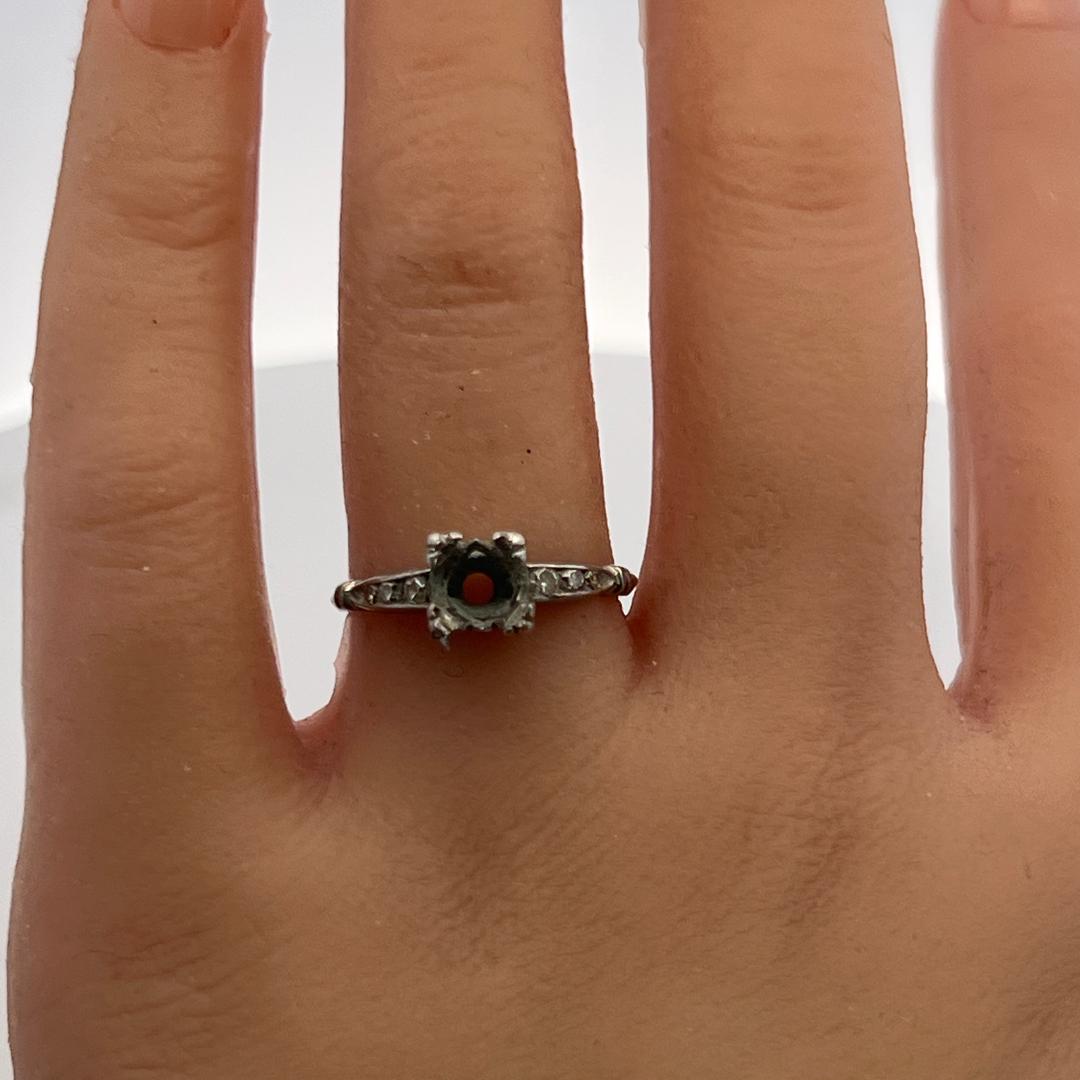 Platinum Semi Mount Ring with 0.08ct Old European Diamonds Fits 6.1 MM 0.80ct++