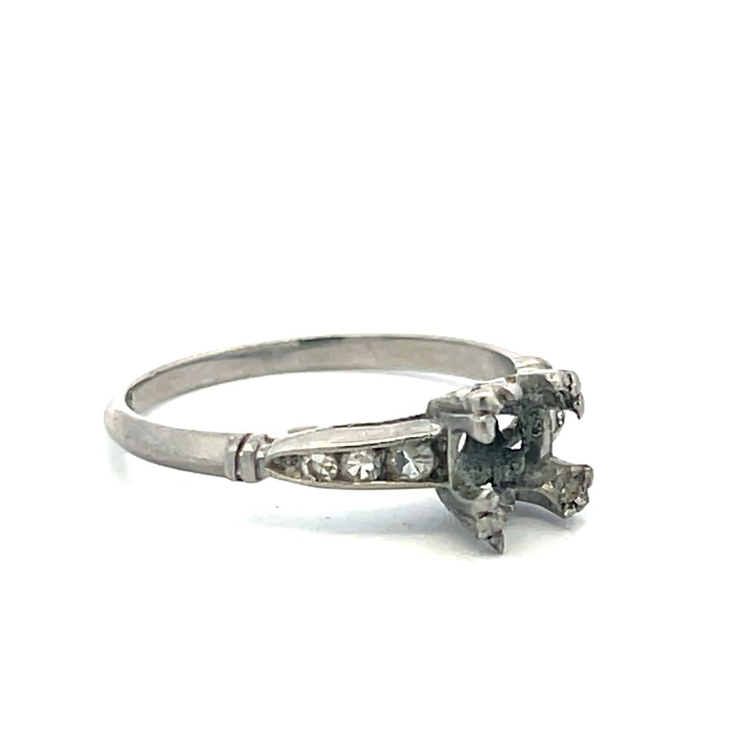 Platinum Semi Mount Ring with 0.08ct Old European Diamonds Fits 6.1 MM 0.80ct++