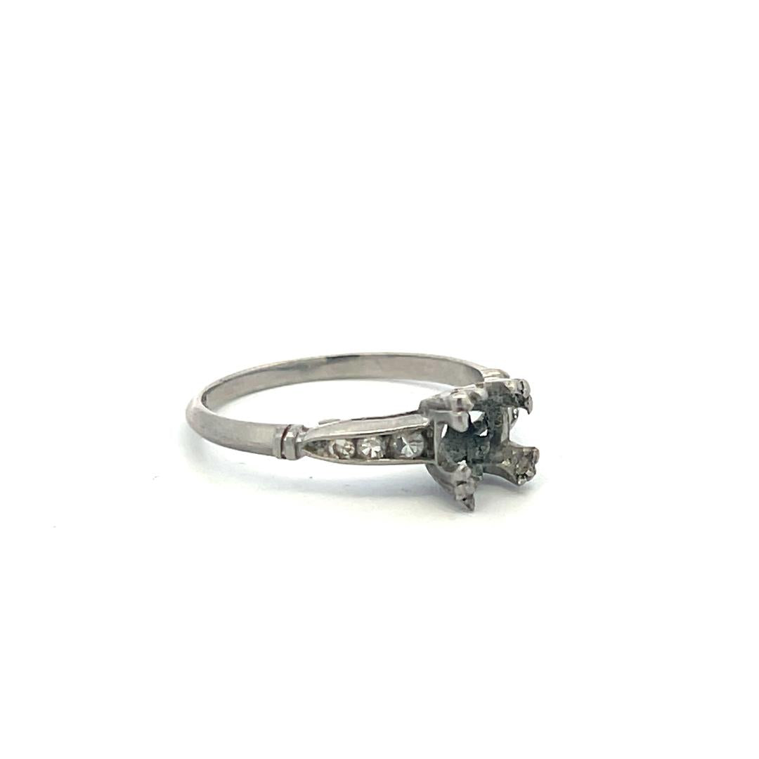 Platinum Semi Mount Ring with 0.08ct Old European Diamonds Fits 6.1 MM 0.80ct++