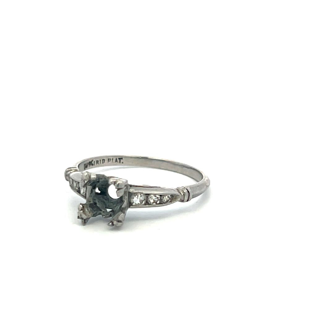 Platinum Semi Mount Ring with 0.08ct Old European Diamonds Fits 6.1 MM 0.80ct++