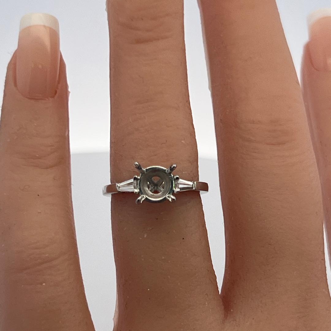 Platinum Semi Mount Ring with 0.18ct Tapered Baguette Diamonds Fits 7.6*88.2mm