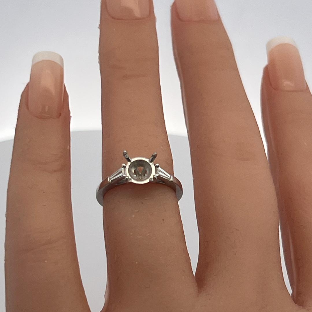 Platinum Semi Mount Ring with 0.18ct Tapered Baguette Diamonds Fits 7.6*88.2mm
