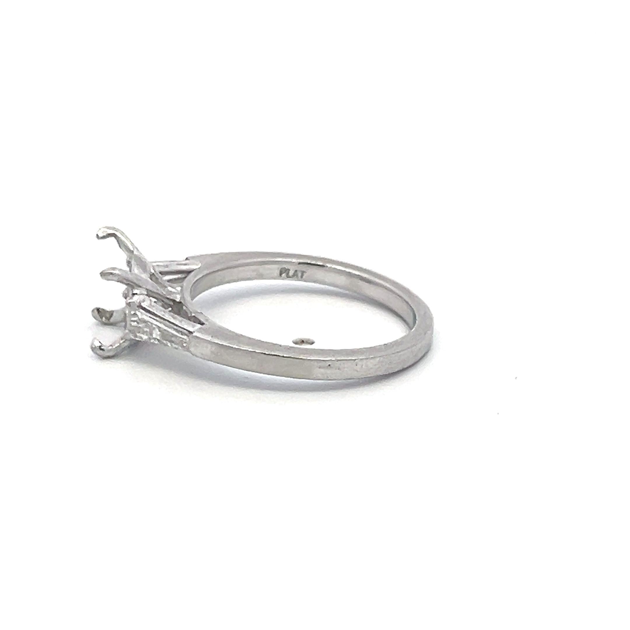 Platinum Semi Mount Ring with 0.18ct Tapered Baguette Diamonds Fits 7.6*88.2mm