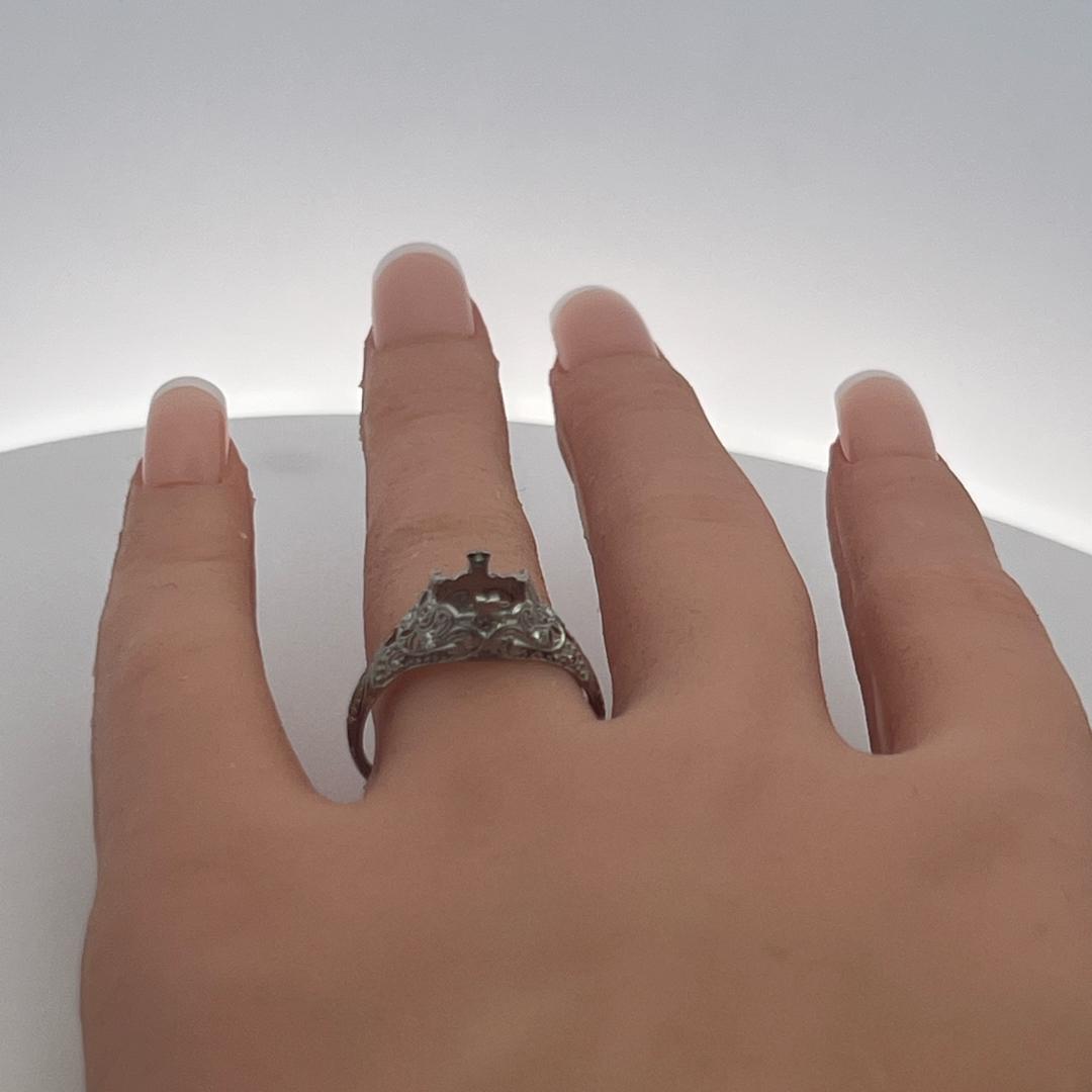 Platinum Semi Mount Ring 0.06ct Old European Diamonds Fits 6.9x66.5mm 1.75ct+