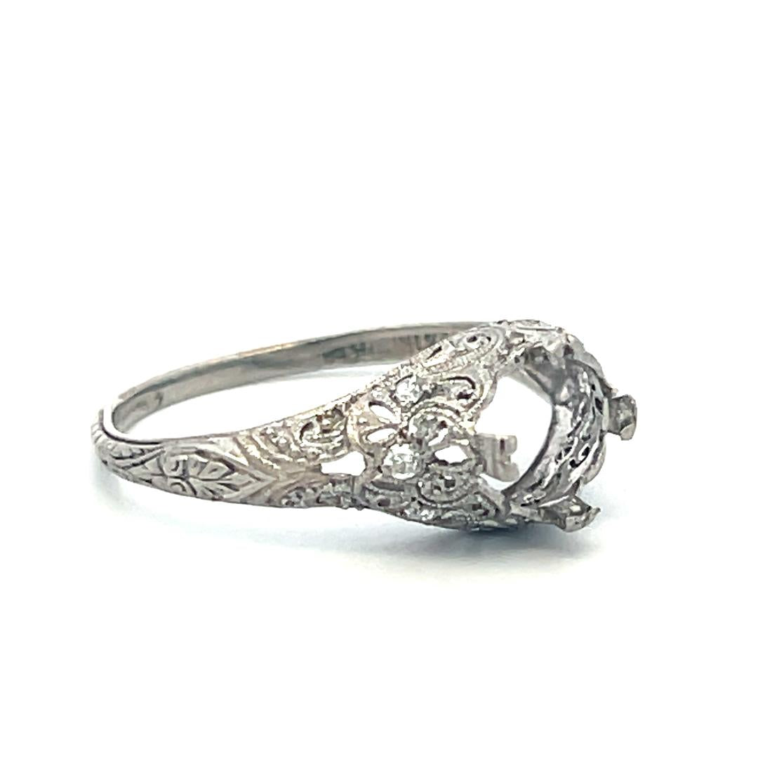 Platinum Semi Mount Ring 0.06ct Old European Diamonds Fits 6.9x66.5mm 1.75ct+
