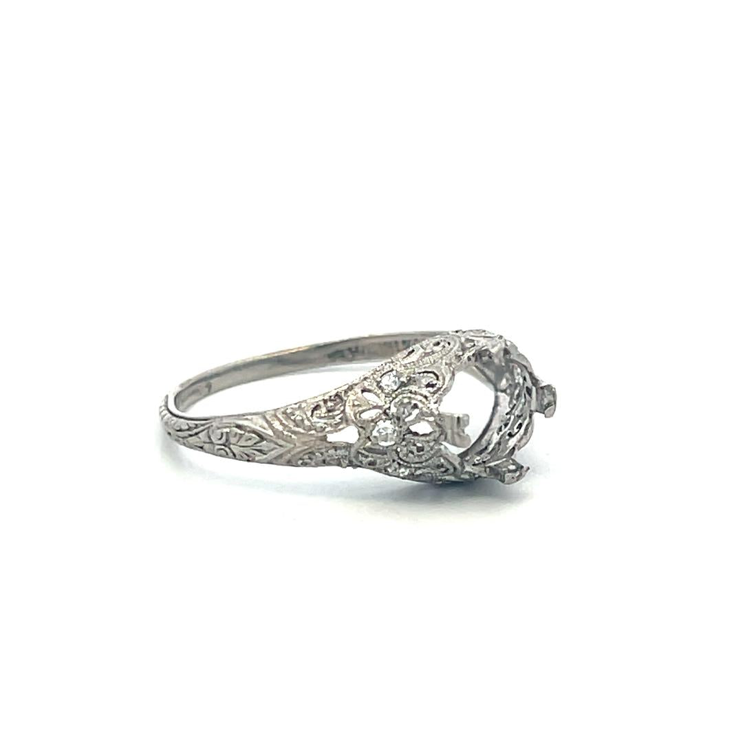 Platinum Semi Mount Ring 0.06ct Old European Diamonds Fits 6.9x66.5mm 1.75ct+