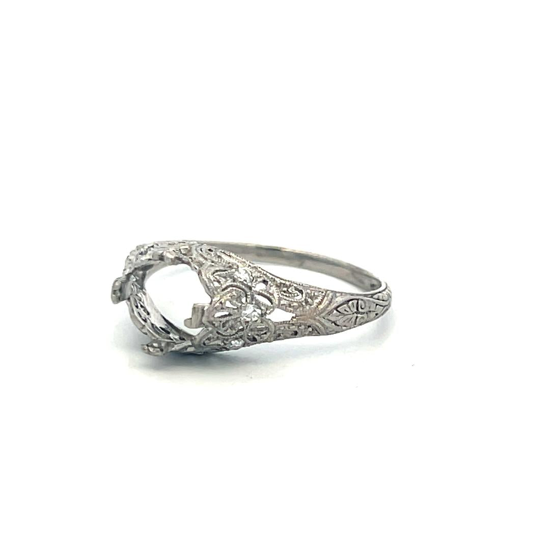 Platinum Semi Mount Ring 0.06ct Old European Diamonds Fits 6.9x66.5mm 1.75ct+