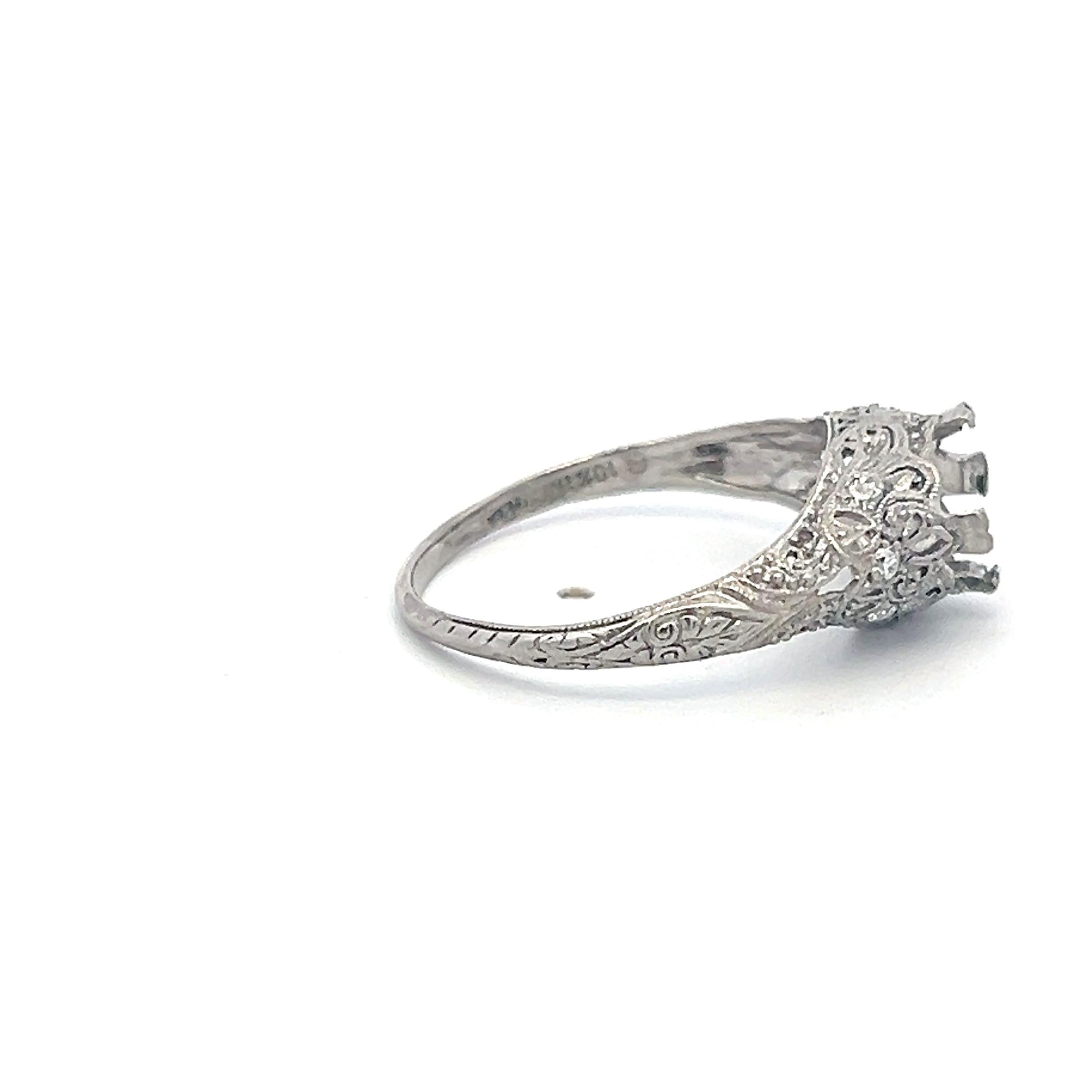 Platinum Semi Mount Ring 0.06ct Old European Diamonds Fits 6.9x66.5mm 1.75ct+