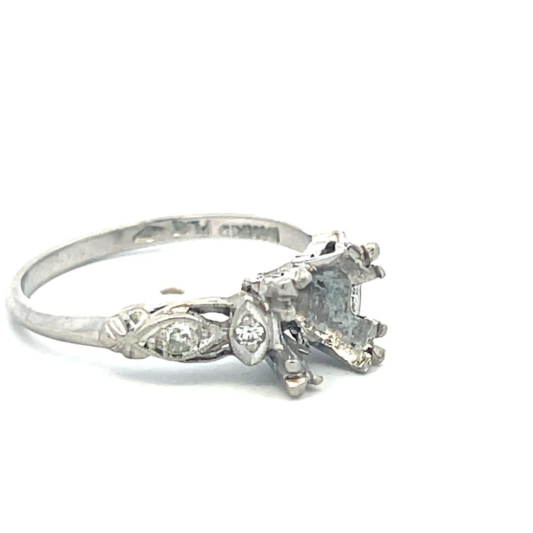 Platinum Semi Mount Ring with 0.04ct Old European Diamonds Fits 7.2mm 1.50ct+