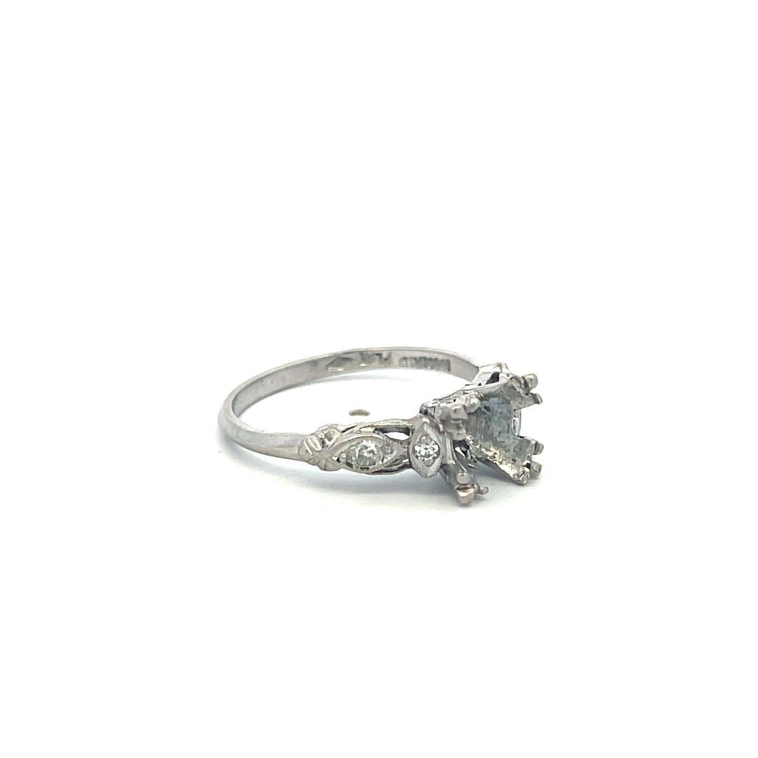 Platinum Semi Mount Ring with 0.04ct Old European Diamonds Fits 7.2mm 1.50ct+