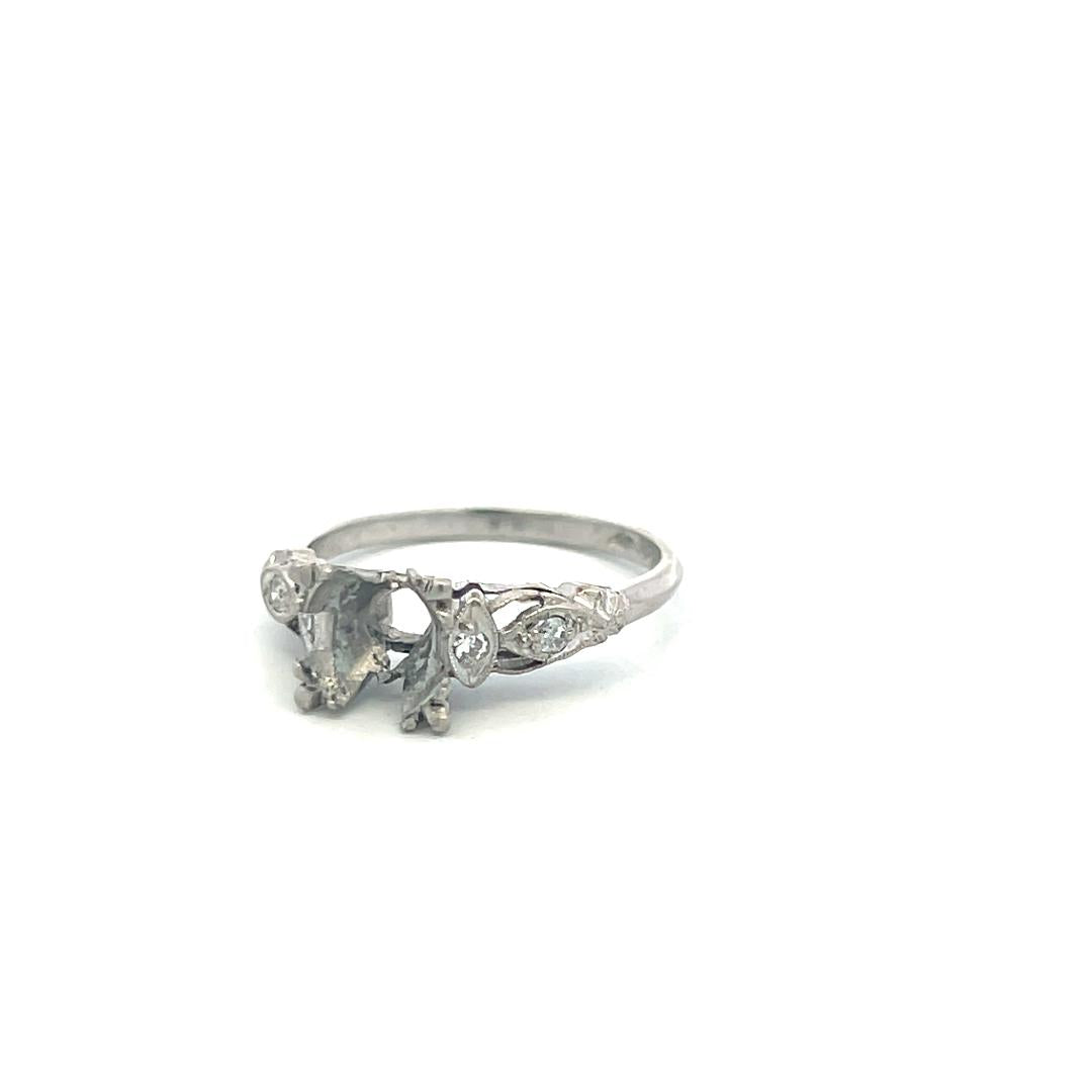 Platinum Semi Mount Ring with 0.04ct Old European Diamonds Fits 7.2mm 1.50ct+