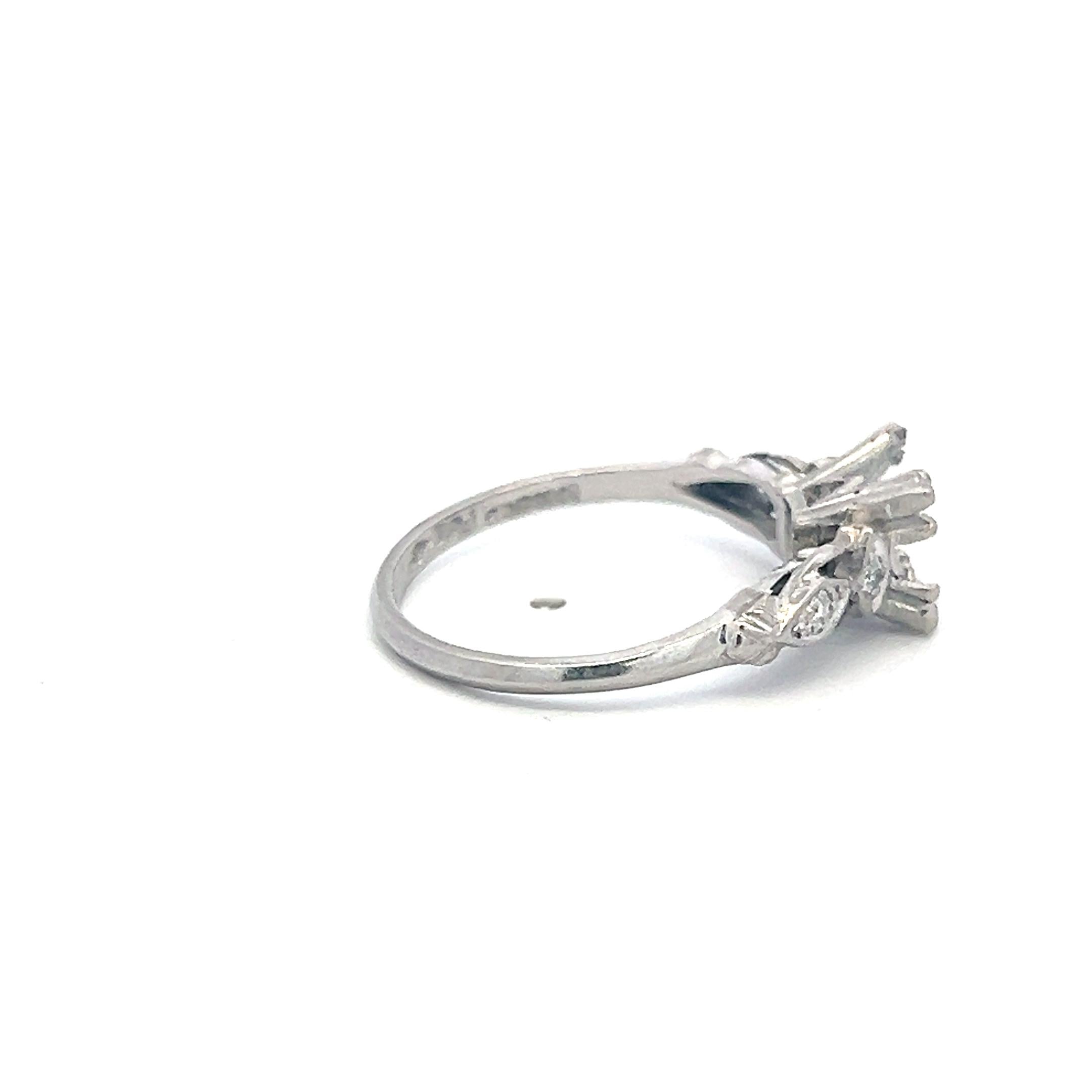 Platinum Semi Mount Ring with 0.04ct Old European Diamonds Fits 7.2mm 1.50ct+