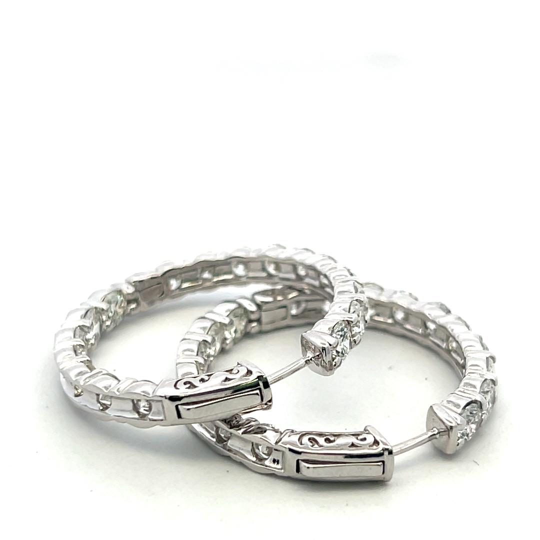 Vintage 14K White Gold Hoop Earrings 8 Carat G VS Diamonds