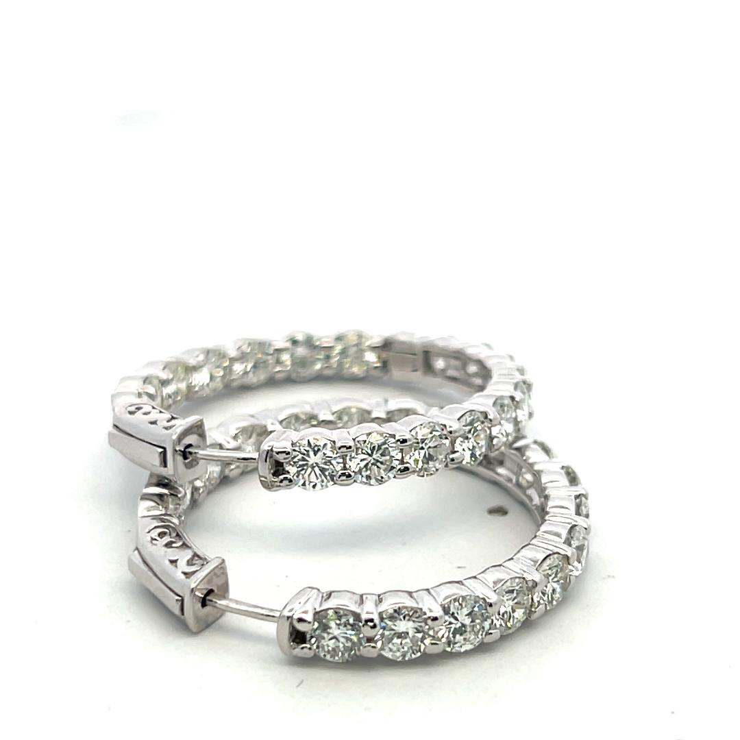 Vintage 14K White Gold Hoop Earrings 8 Carat G VS Diamonds