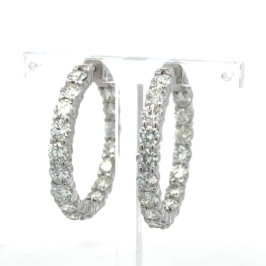 Vintage 14K White Gold Hoop Earrings 8 Carat G VS Diamonds