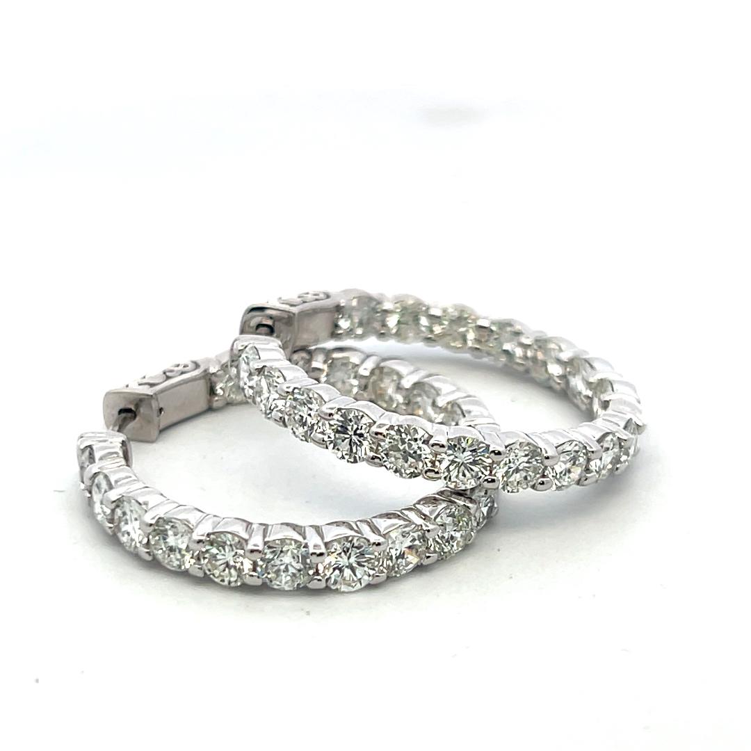 Vintage 14K White Gold Hoop Earrings 8 Carat G VS Diamonds