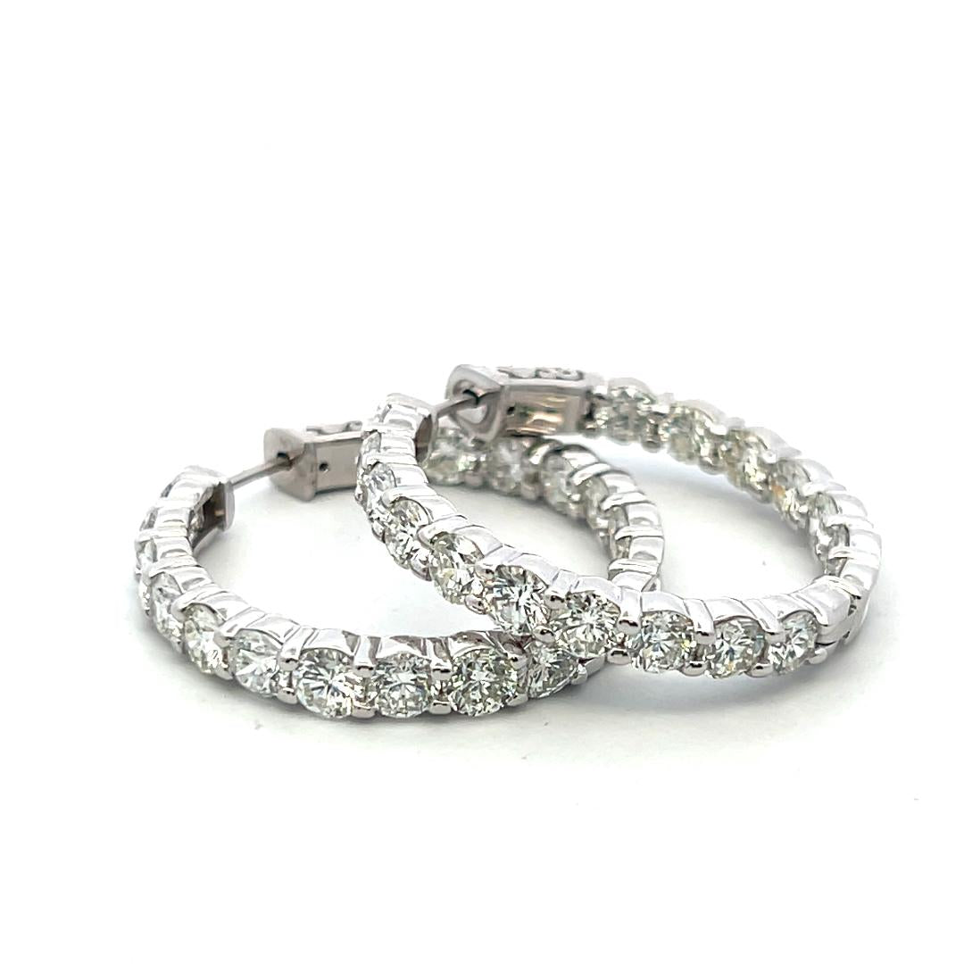 Vintage 14K White Gold Hoop Earrings 8 Carat G VS Diamonds