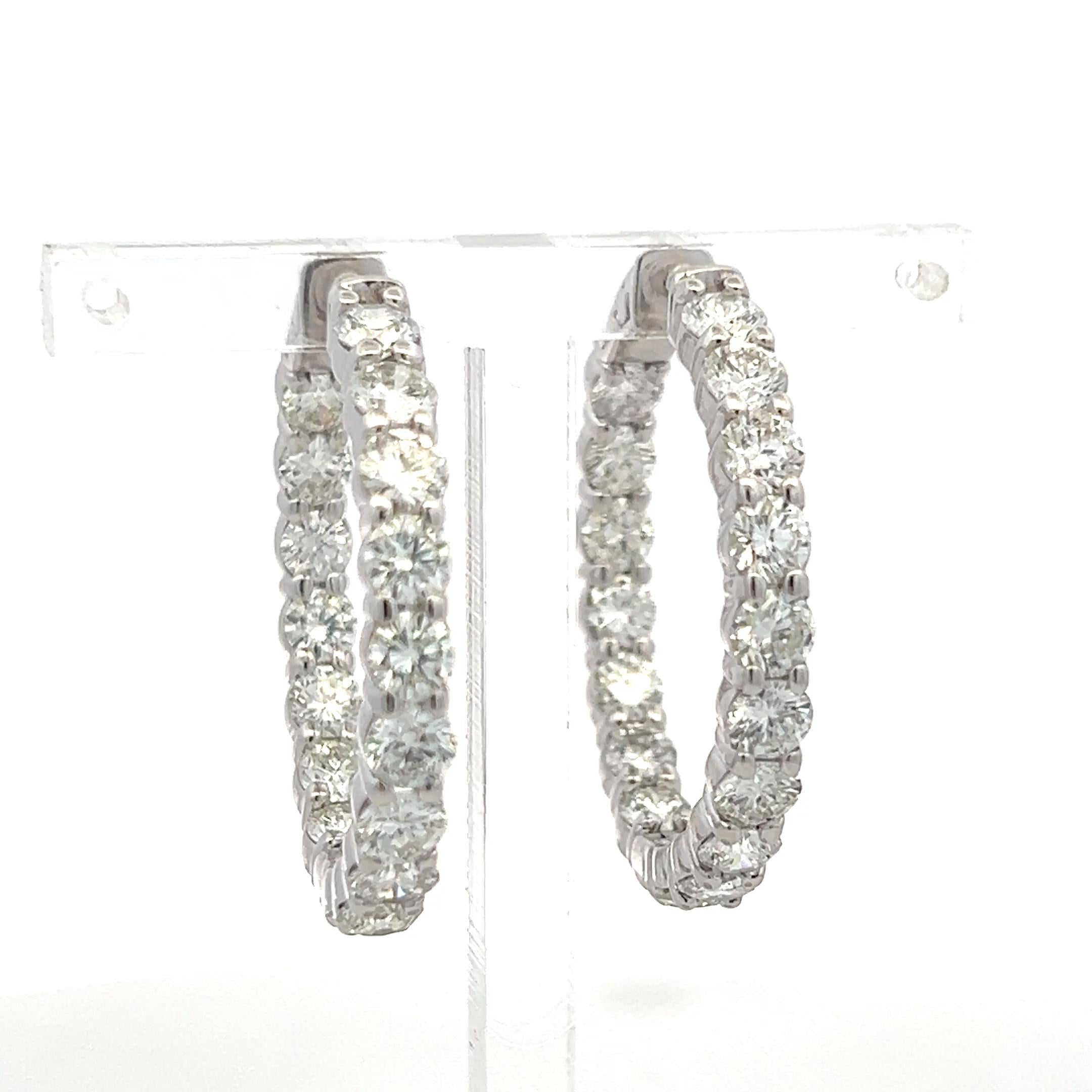 Vintage 14K White Gold Hoop Earrings 8 Carat G VS Diamonds