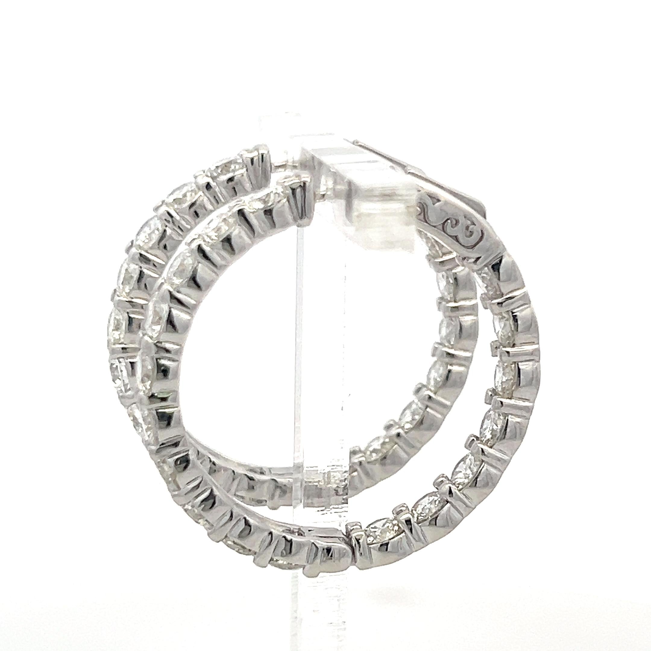 Vintage 14K White Gold Hoop Earrings 8 Carat G VS Diamonds
