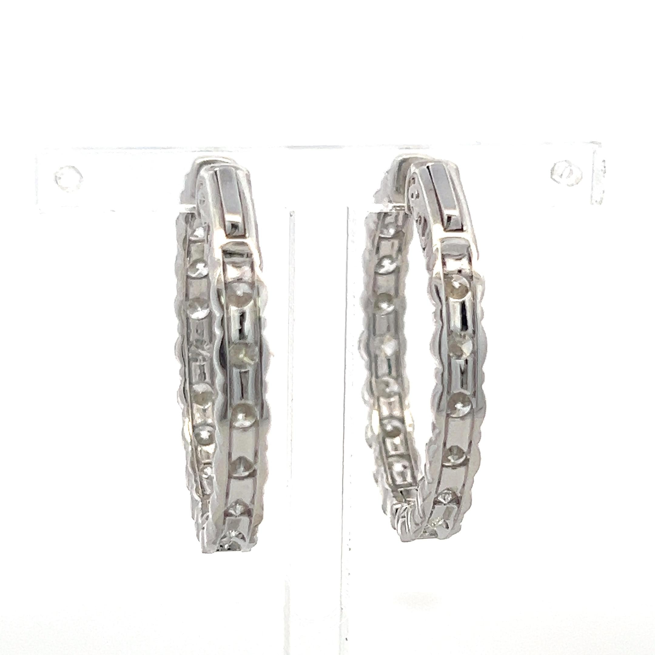 Vintage 14K White Gold Hoop Earrings 8 Carat G VS Diamonds