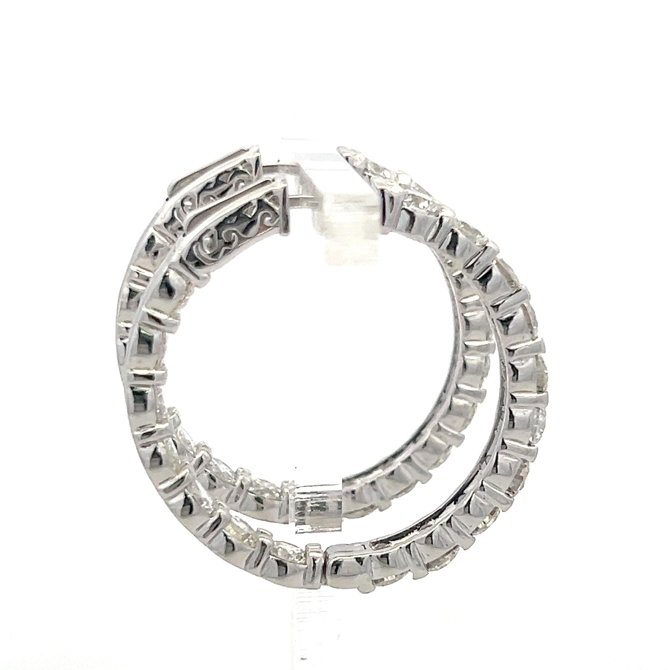 Vintage 14K White Gold Hoop Earrings 8 Carat G VS Diamonds