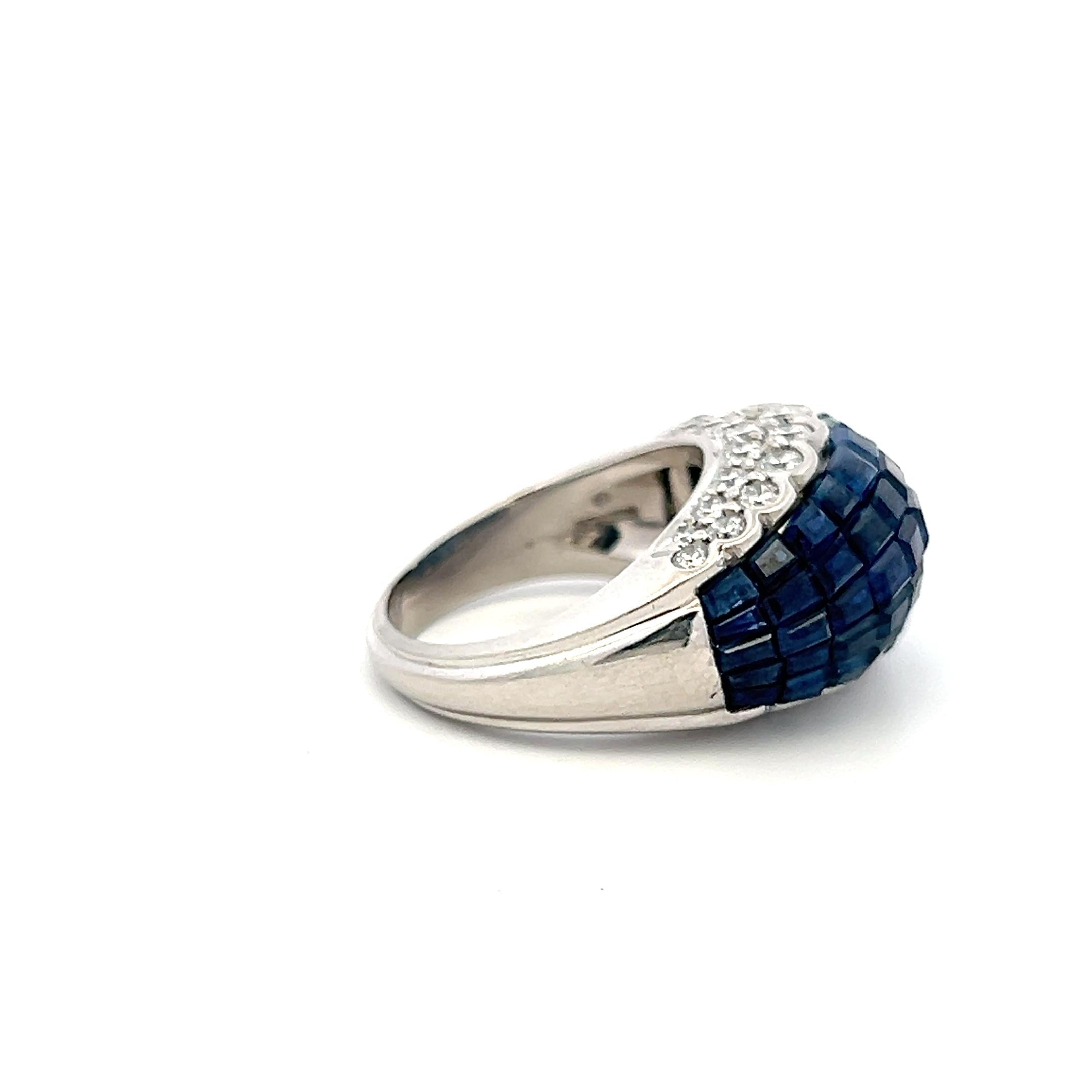 Oscar Heyman Platinum Cocktail Ring 1.19ct Round Diamond 26ct Sapphire Size 6.75