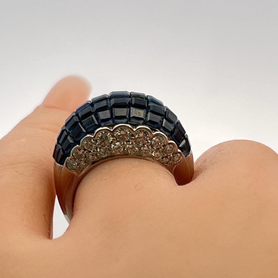 Oscar Heyman Platinum Cocktail Ring 1.19ct Round Diamond 26ct Sapphire Size 6.75