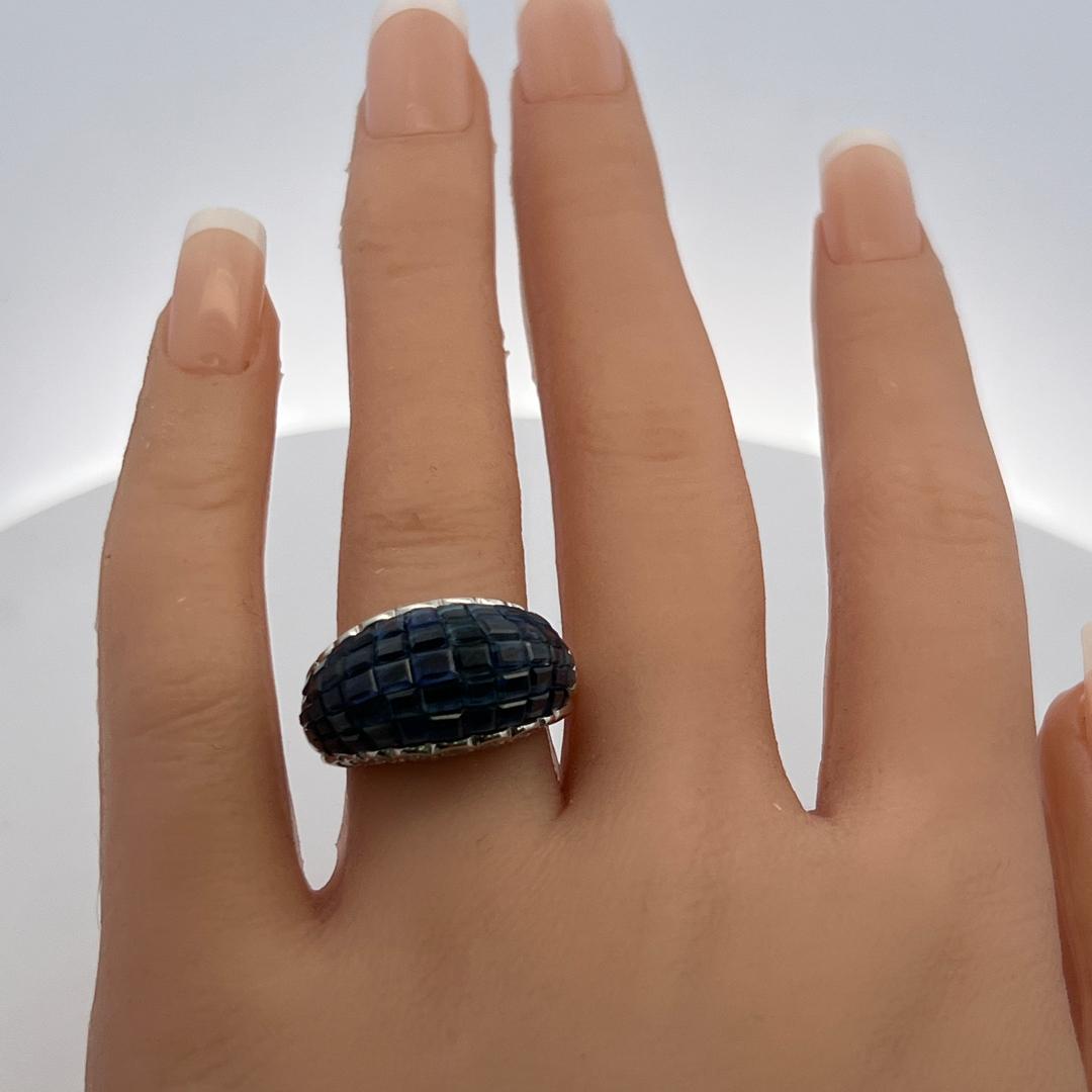 Oscar Heyman Platinum Cocktail Ring 1.19ct Round Diamond 26ct Sapphire Size 6.75