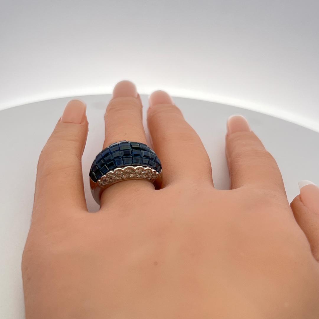 Oscar Heyman Platinum Cocktail Ring 1.19ct Round Diamond 26ct Sapphire Size 6.75