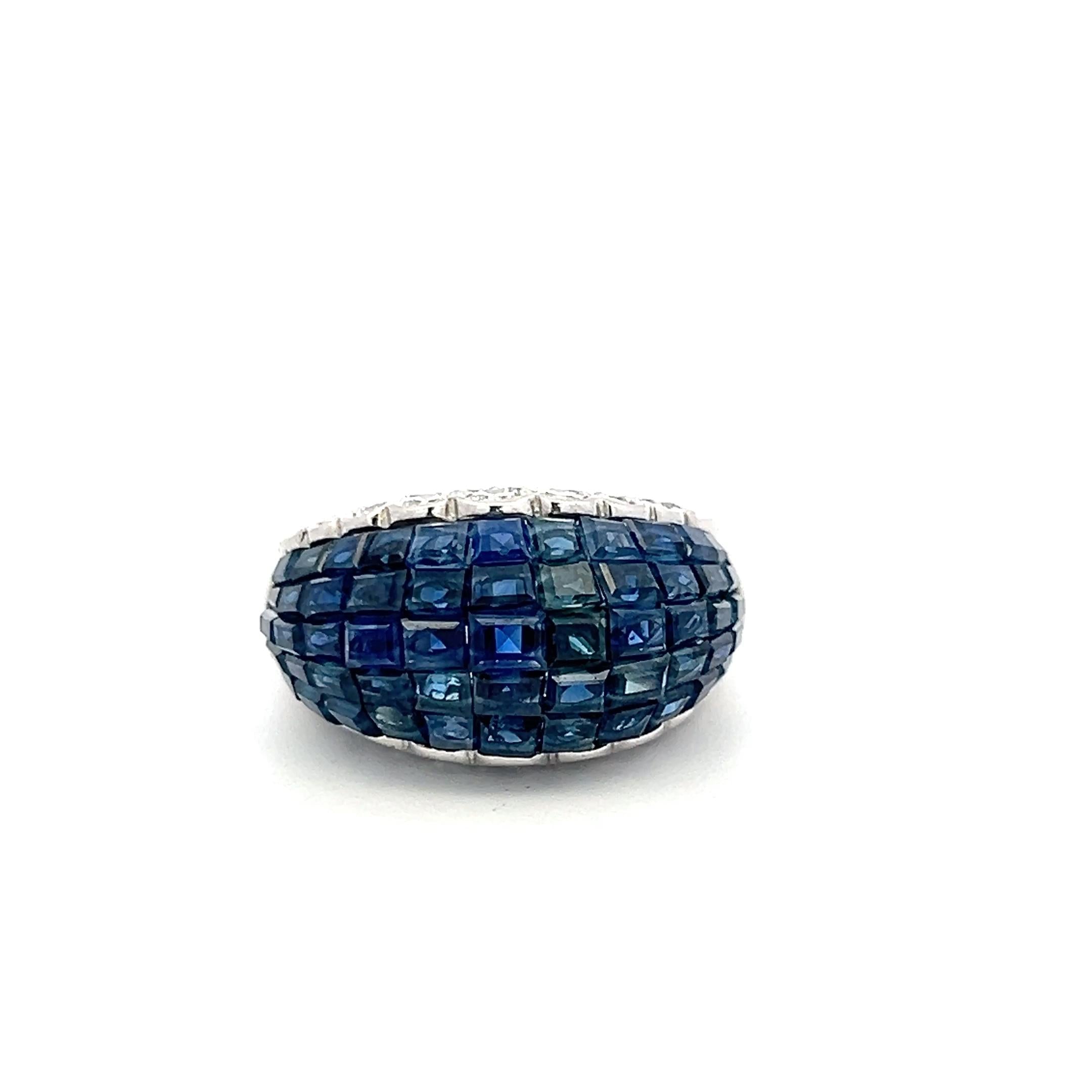 Oscar Heyman Platinum Cocktail Ring 1.19ct Round Diamond 26ct Sapphire Size 6.75