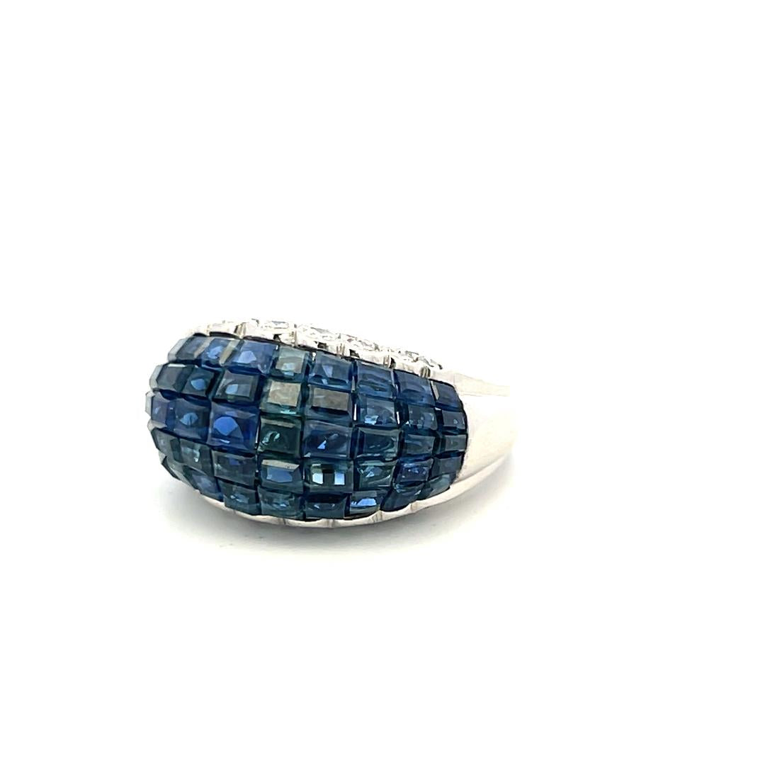 Oscar Heyman Platinum Cocktail Ring 1.19ct Round Diamond 26ct Sapphire Size 6.75