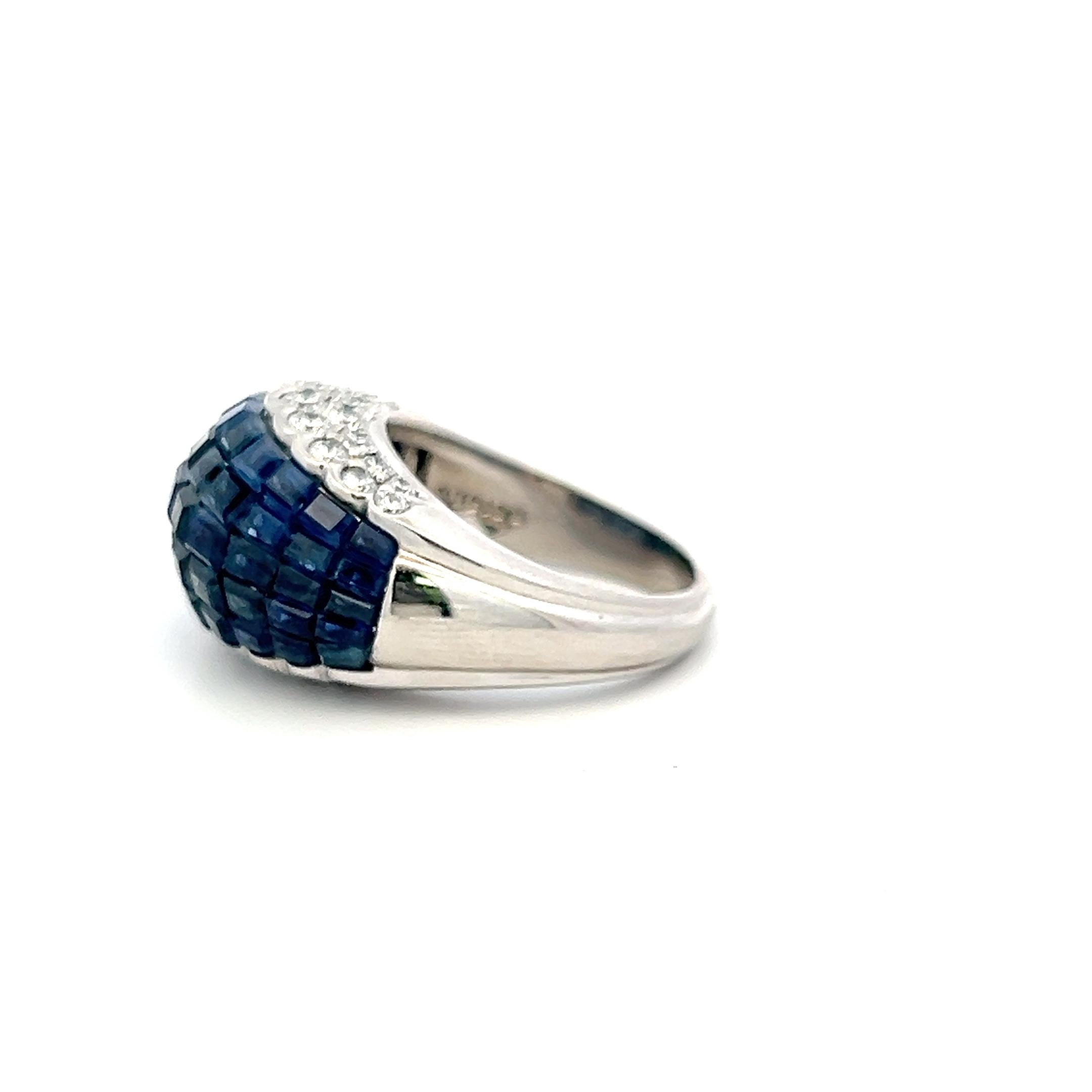 Oscar Heyman Platinum Cocktail Ring 1.19ct Round Diamond 26ct Sapphire Size 6.75