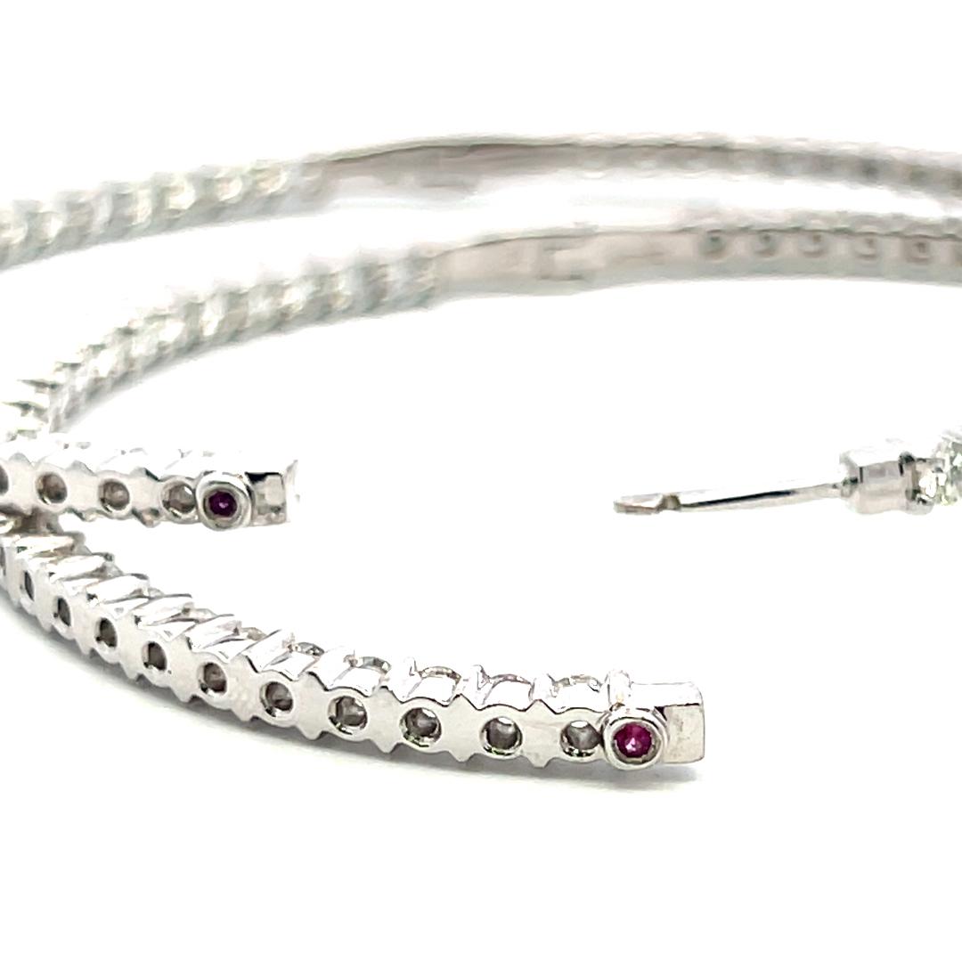 Vintage 18K White Gold Hoop Earrings with 7 Carat Round G-VS Diamonds 26.6 Grams