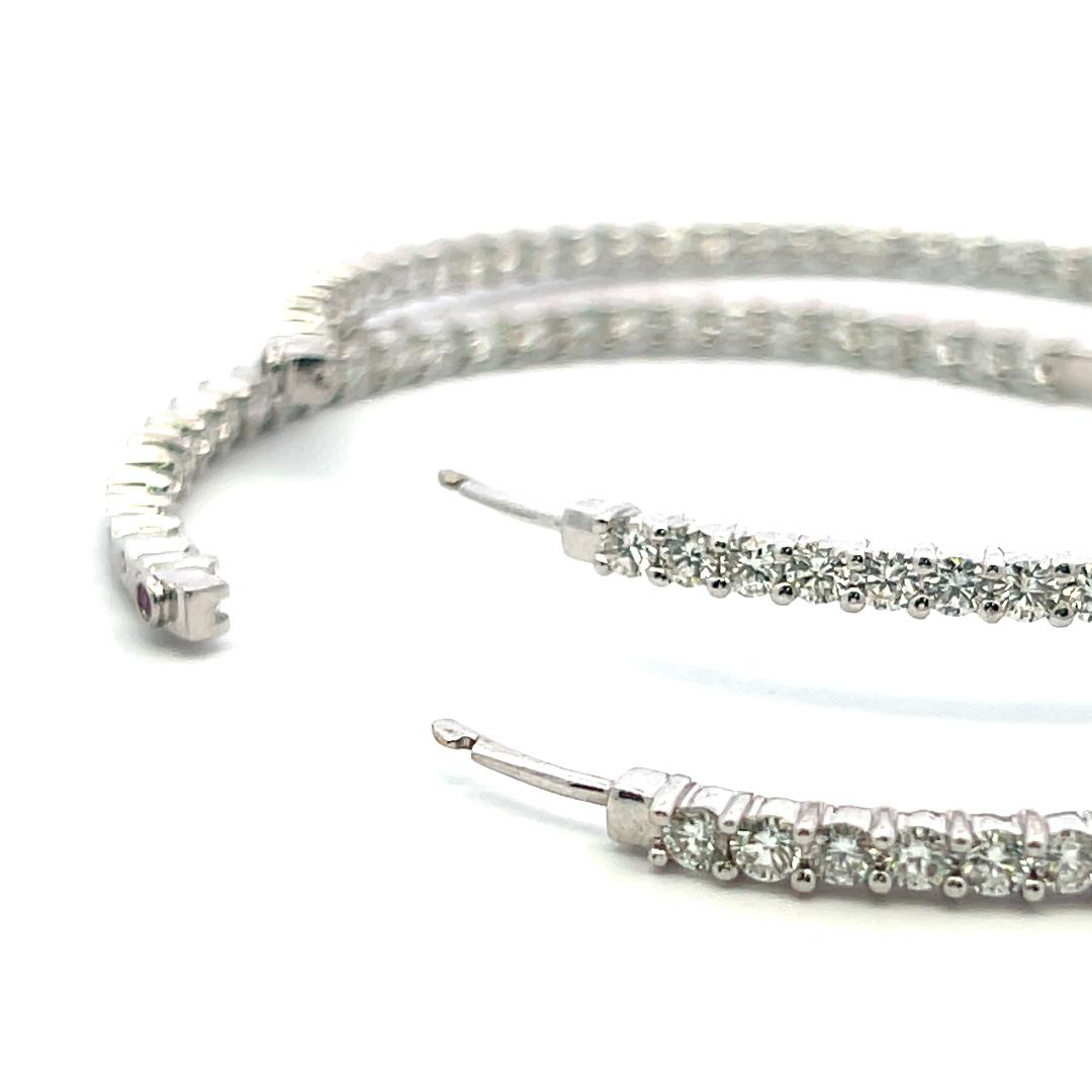 Vintage 18K White Gold Hoop Earrings with 7 Carat Round G-VS Diamonds 26.6 Grams