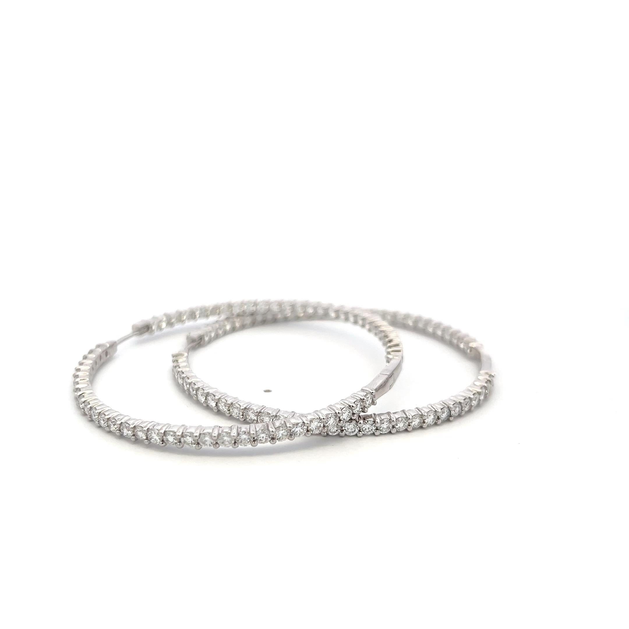 Vintage 18K White Gold Hoop Earrings with 7 Carat Round G-VS Diamonds 26.6 Grams