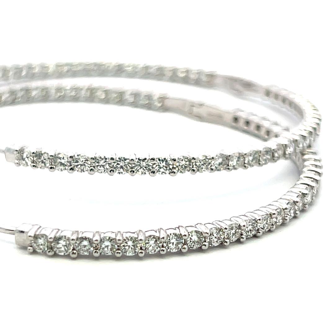 Vintage 18K White Gold Hoop Earrings with 7 Carat Round G-VS Diamonds 26.6 Grams