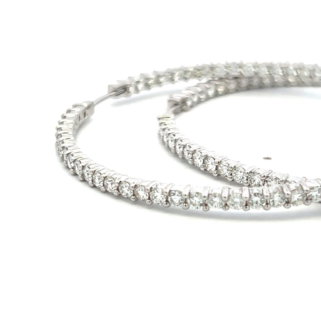 Vintage 18K White Gold Hoop Earrings with 7 Carat Round G-VS Diamonds 26.6 Grams