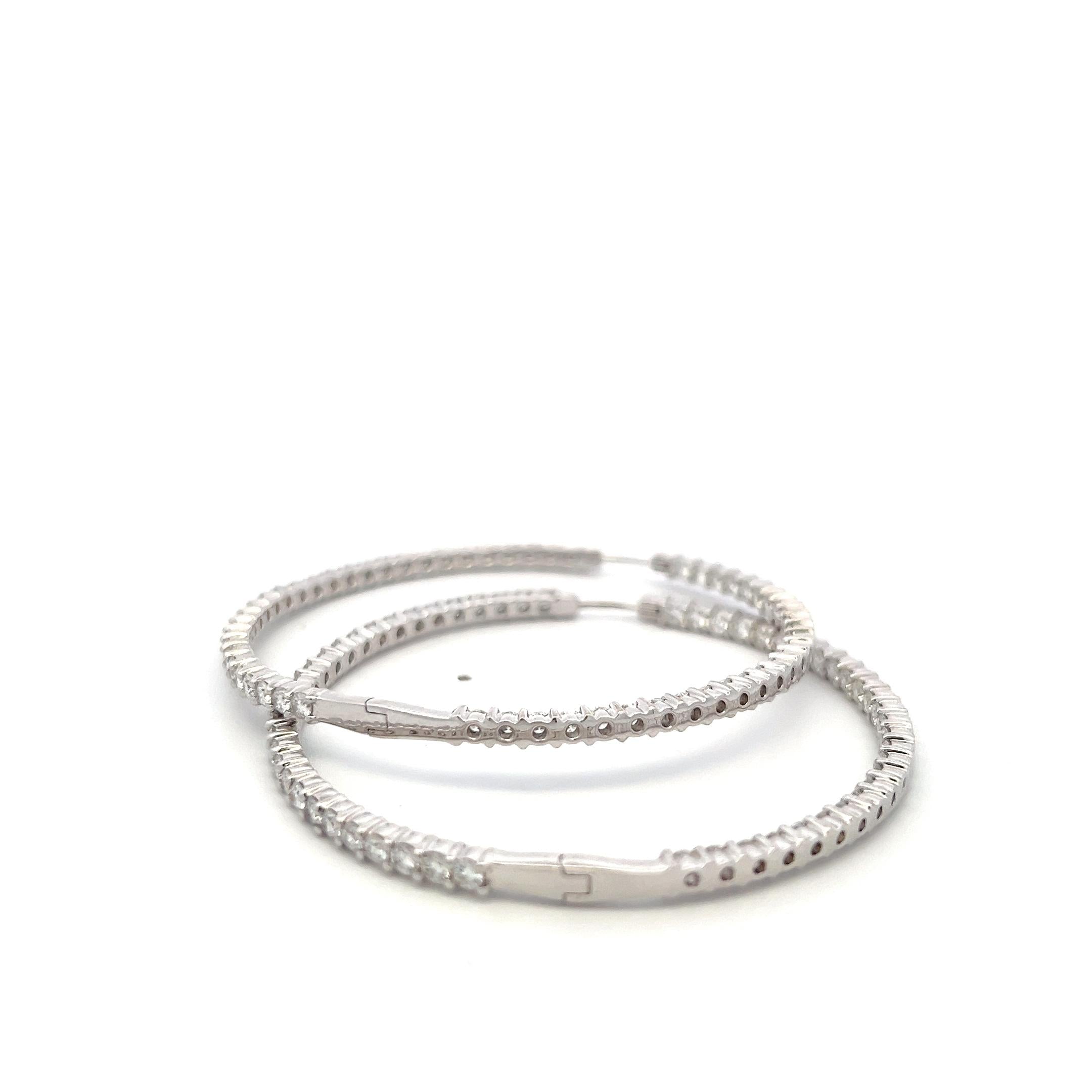 Vintage 18K White Gold Hoop Earrings with 7 Carat Round G-VS Diamonds 26.6 Grams