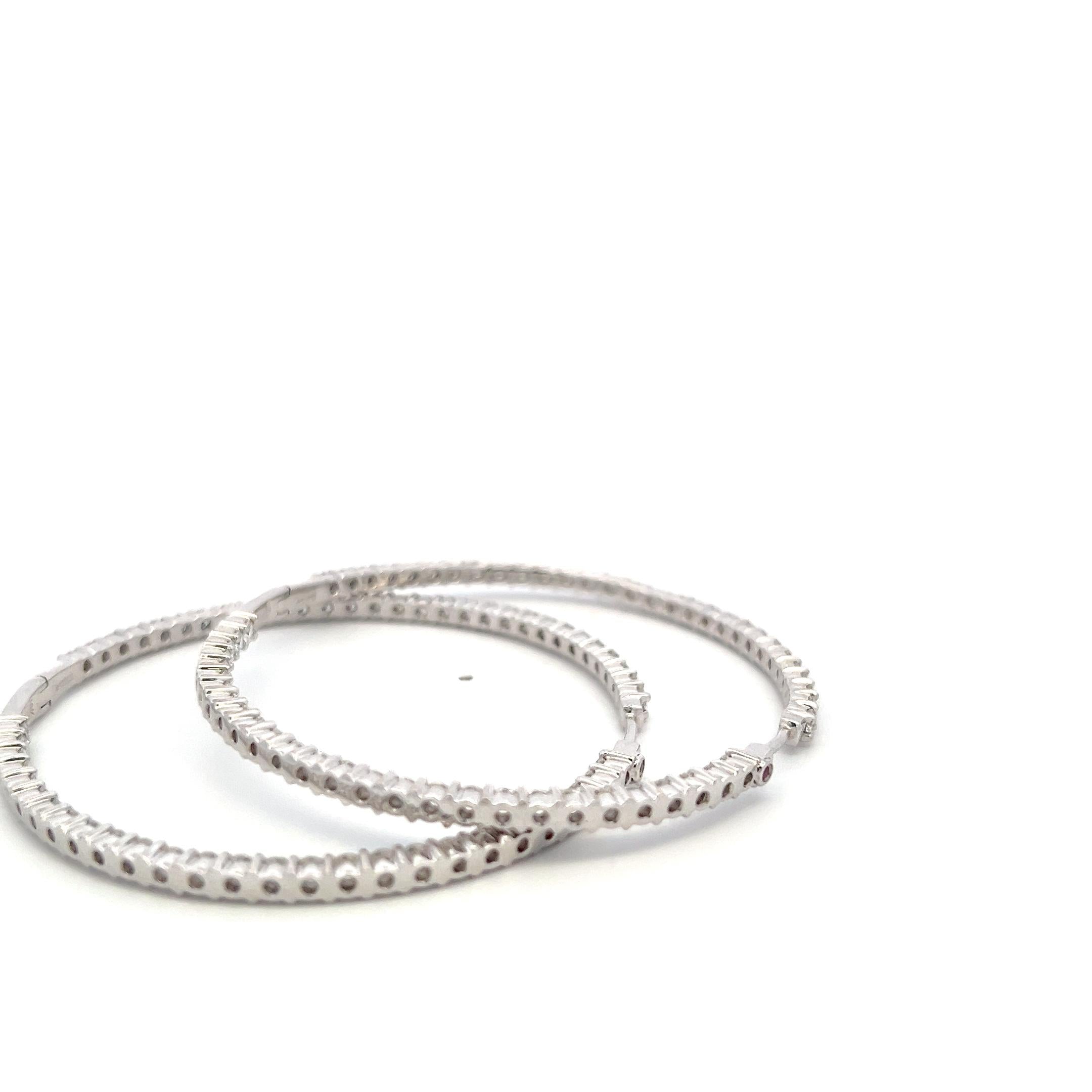 Vintage 18K White Gold Hoop Earrings with 7 Carat Round G-VS Diamonds 26.6 Grams